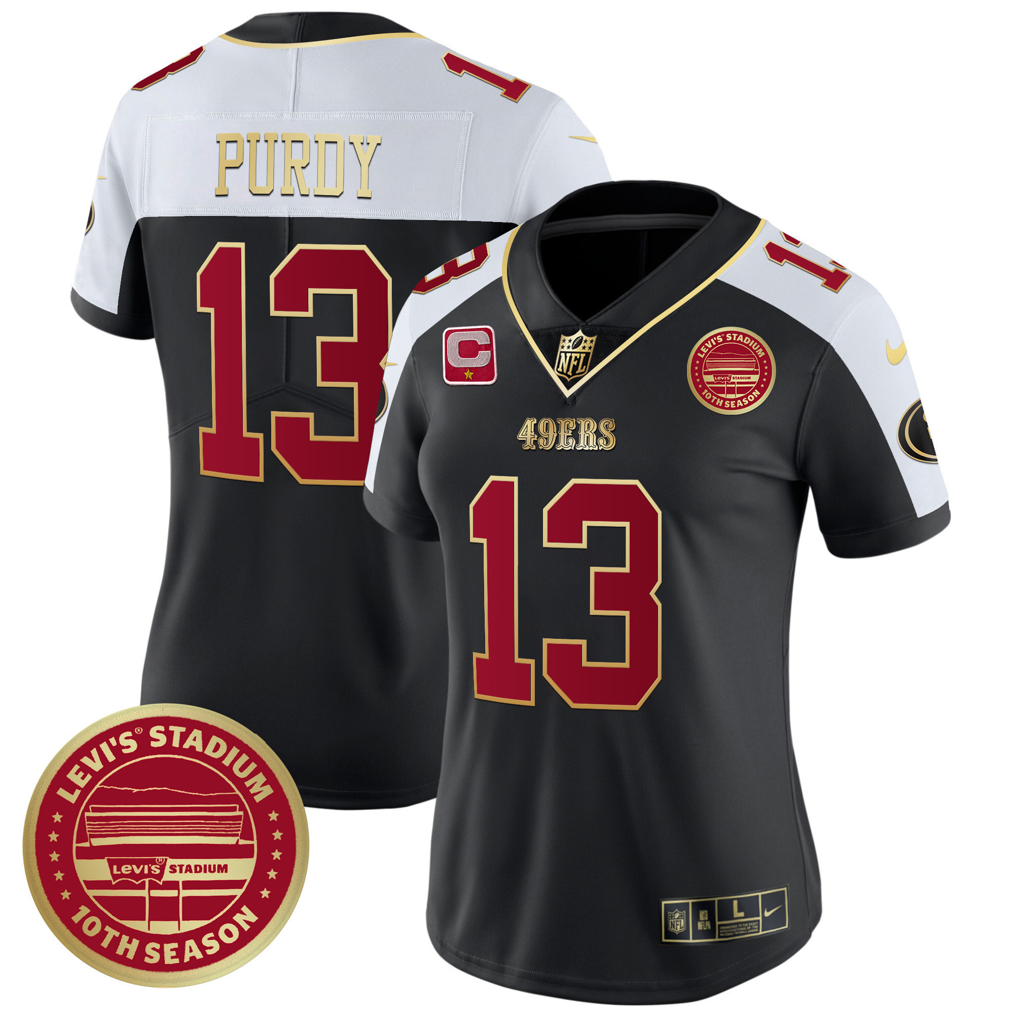 Brock Purdy Women's San Francisco 49ers Levi'S Stadium 10th Season Patch Vapor Limited Black Alternate Jersey - All Stitched