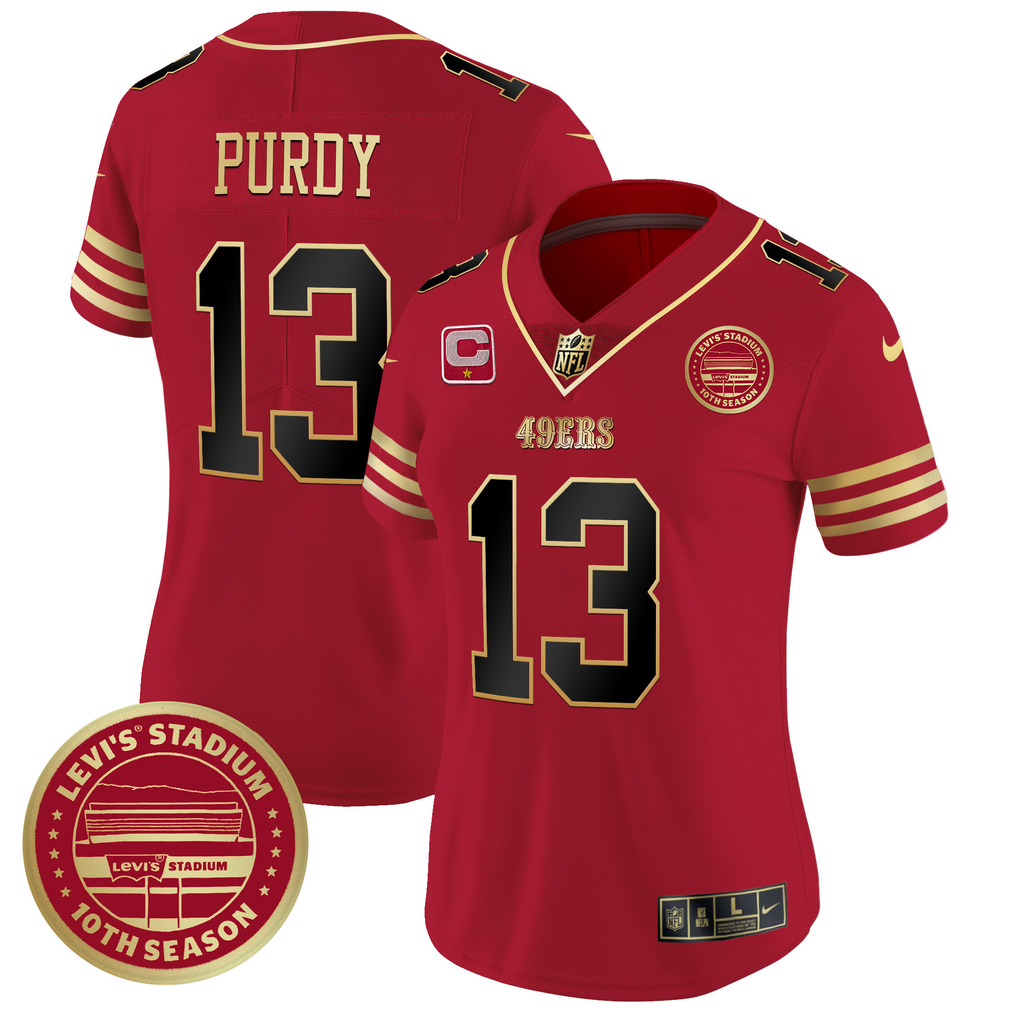 Brock Purdy Women's San Francisco 49ers Levi'S Stadium 10th Season Patch Vapor Limited Black Scarlet Jersey - All Stitched