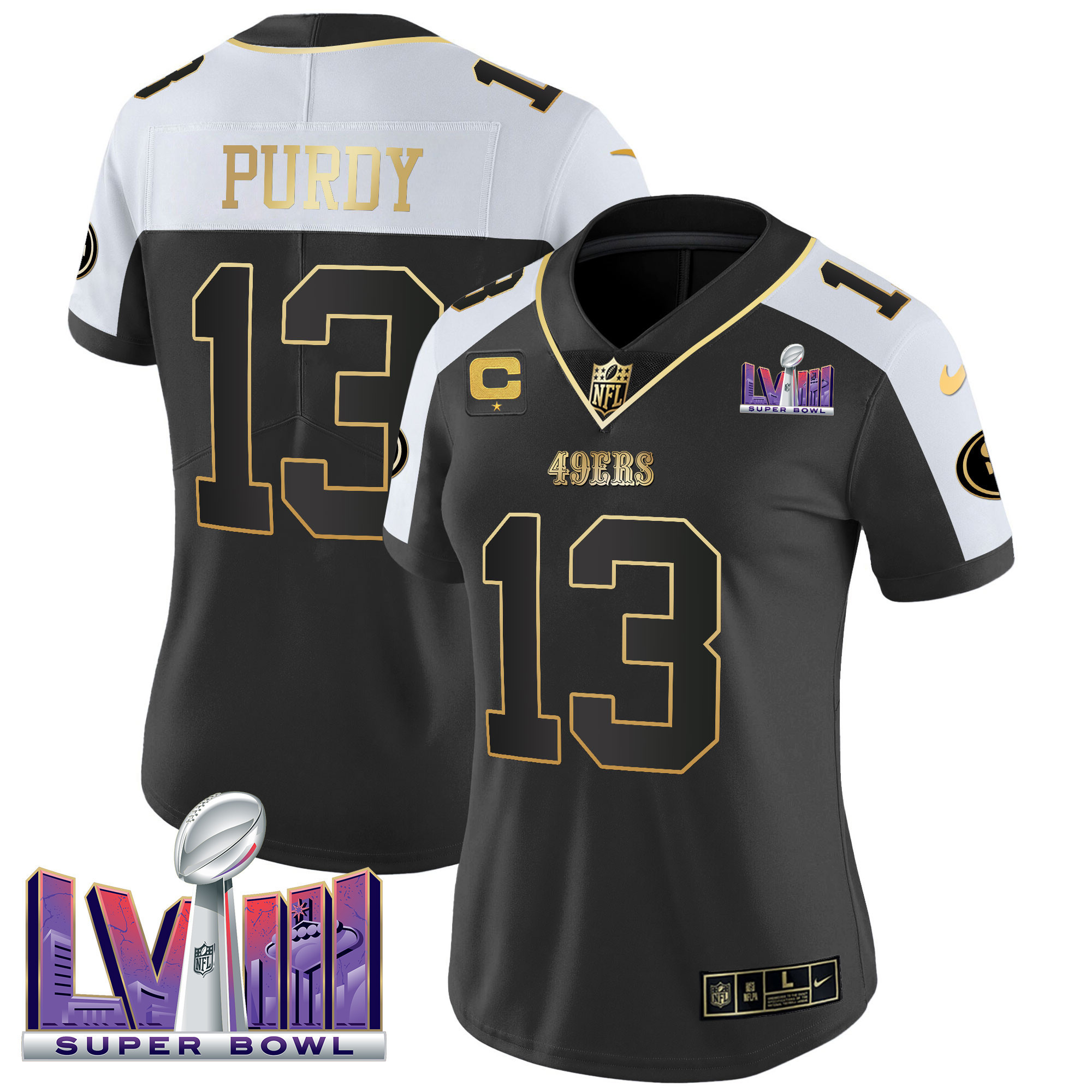 Brock Purdy Women's San Francisco 49ers  Super Bowl LVIII Patch Vapor Black Alternate Jersey - All Stitched