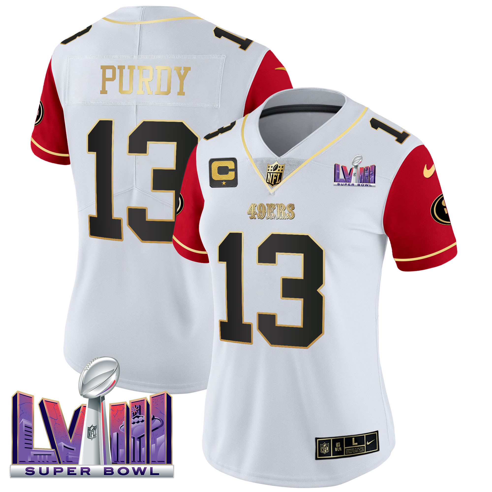 Brock Purdy Women's San Francisco 49ers  Super Bowl LVIII Patch Vapor Color Sleeves Jersey - All Stitched
