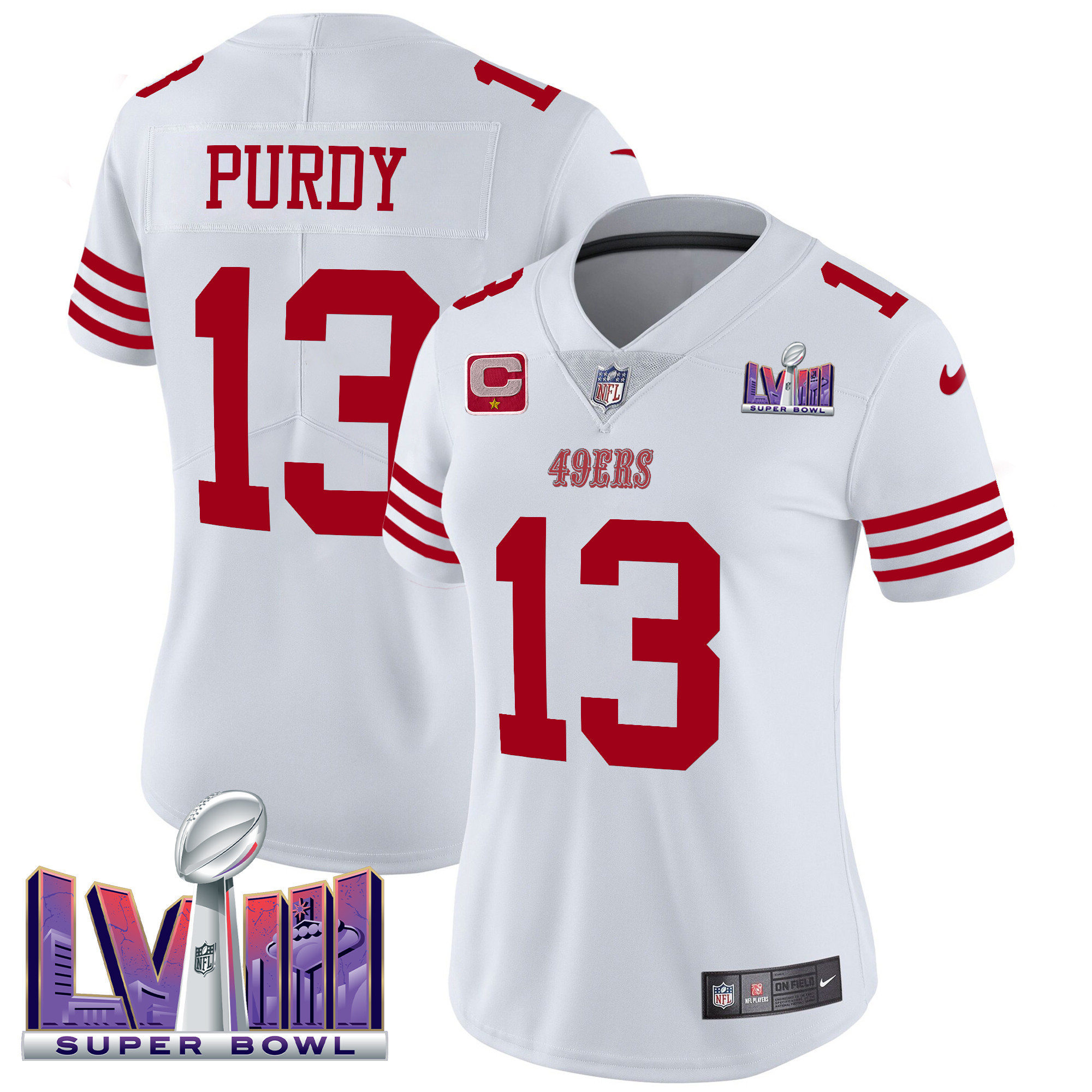 Brock Purdy Women's San Francisco 49ers Super Bowl LVIII Patch Vapor Limited White Jersey - All Stitched