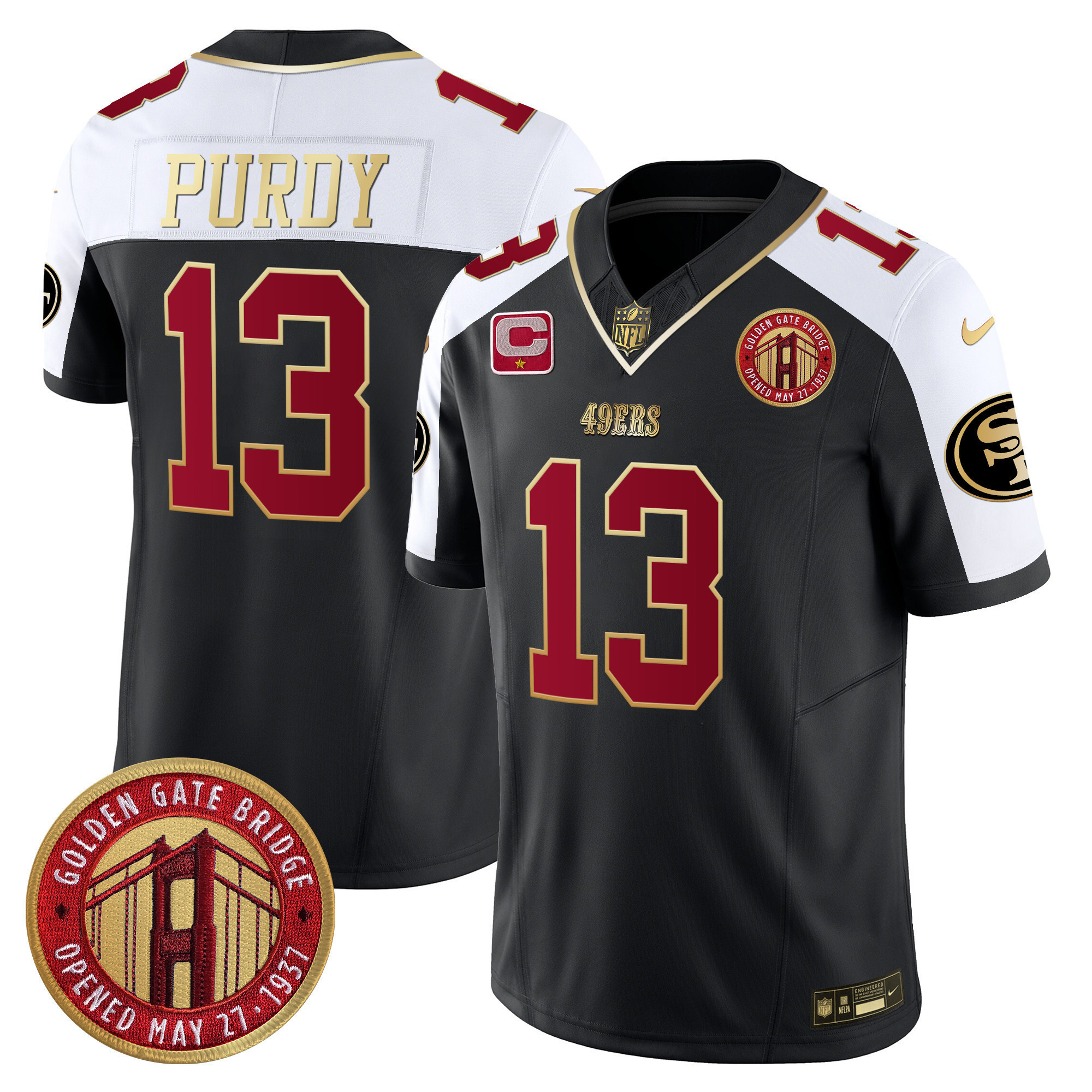 Brock Purdy Youth's San Francisco 49ers Golden Gate Bridge Patch Vapor Limited Black Alternate Jersey - All Stitched