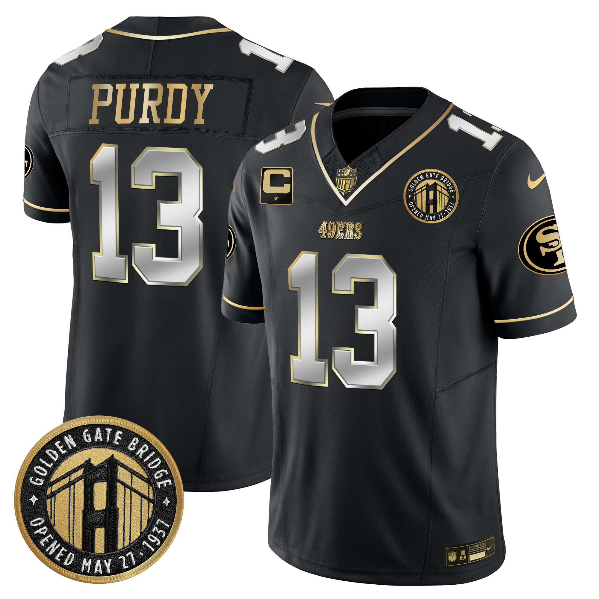 Brock Purdy Youth's San Francisco 49ers Golden Gate Bridge Patch Vapor Limited Black Limited Jersey - All Stitched