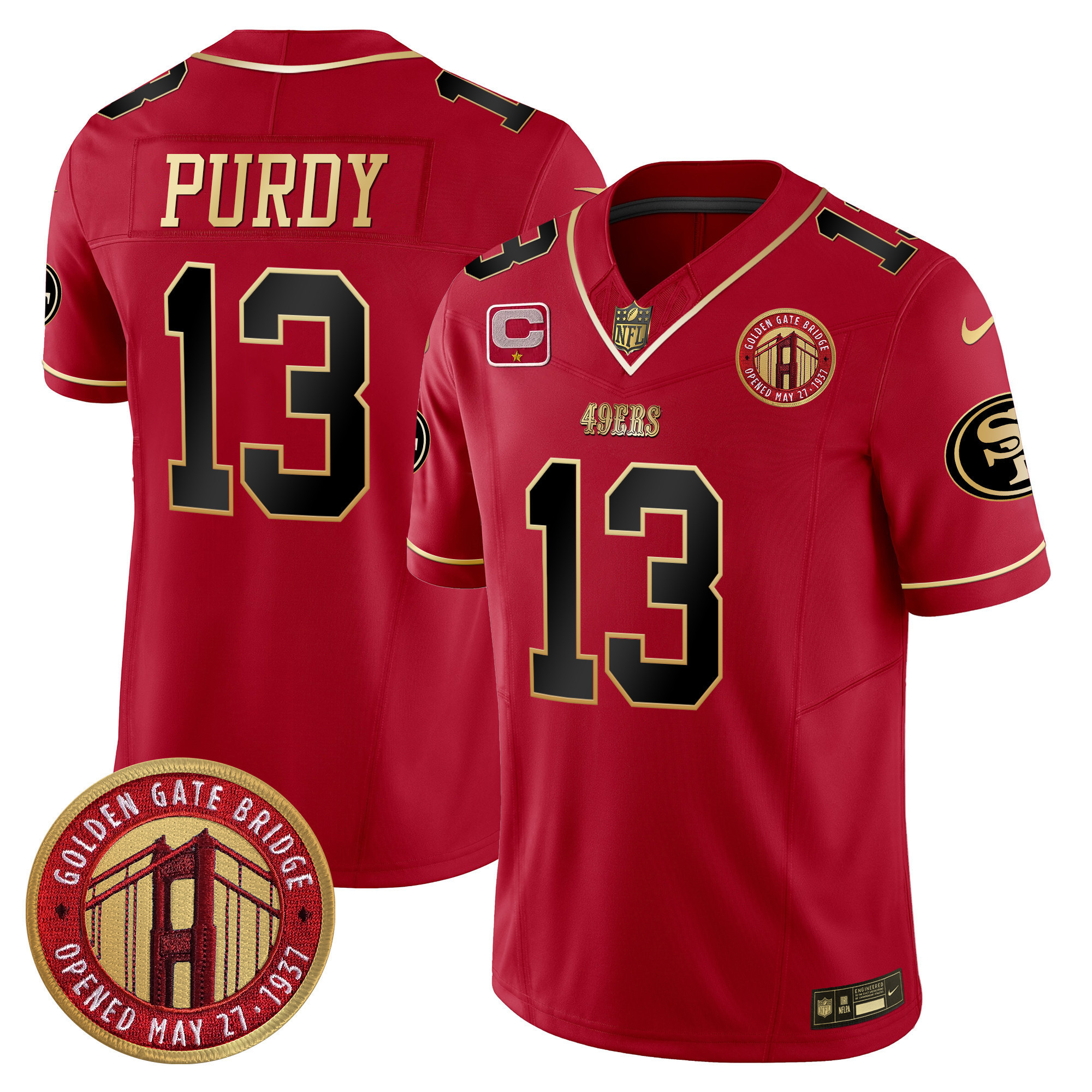 Brock Purdy Youth's San Francisco 49ers Golden Gate Bridge Patch Vapor Limited Scarlet Limited Jersey - All Stitched