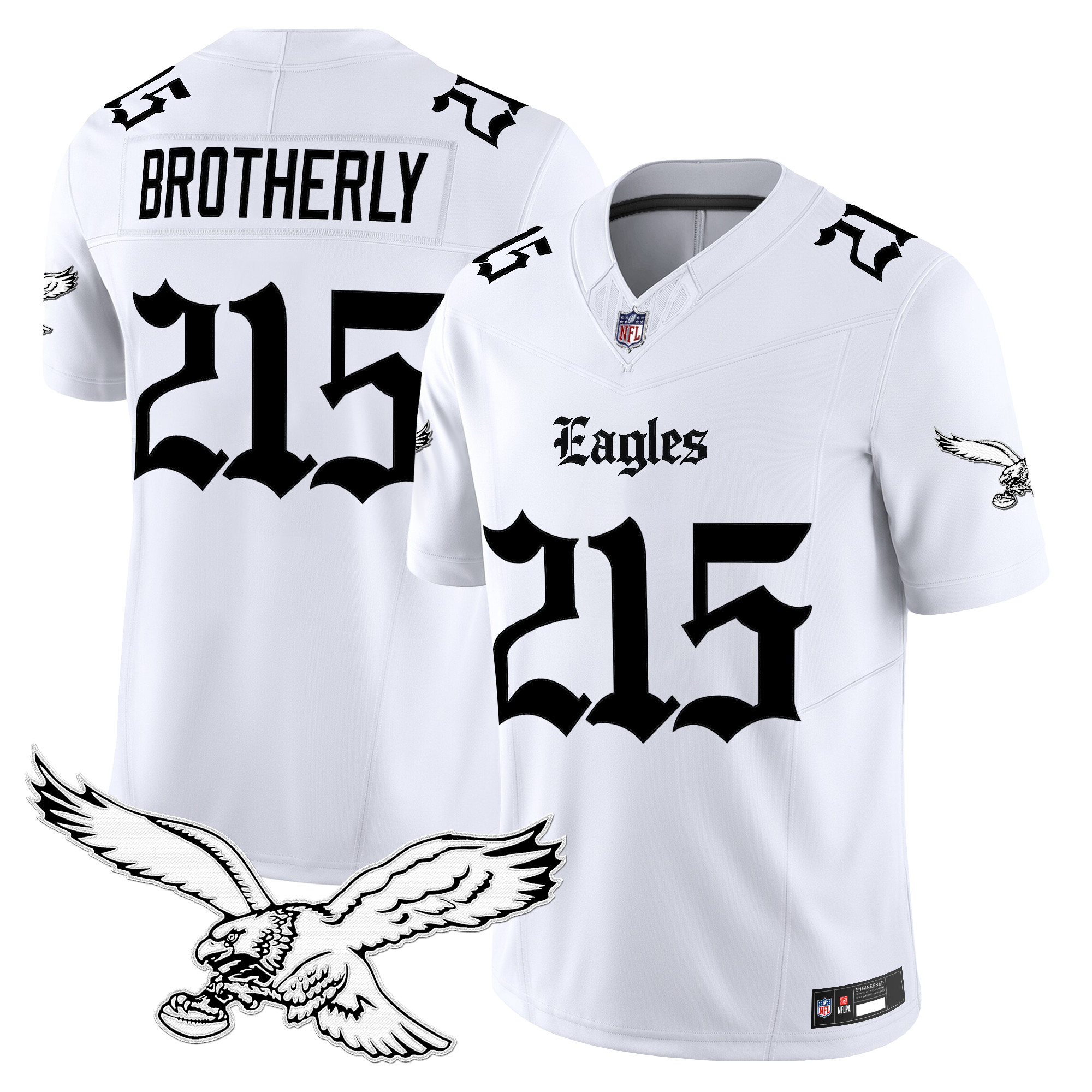 Brotherly 215 Men's Philadelphia Eagles 'Gothic Philly Edition' Vapor Limited White Jersey - All Stitched