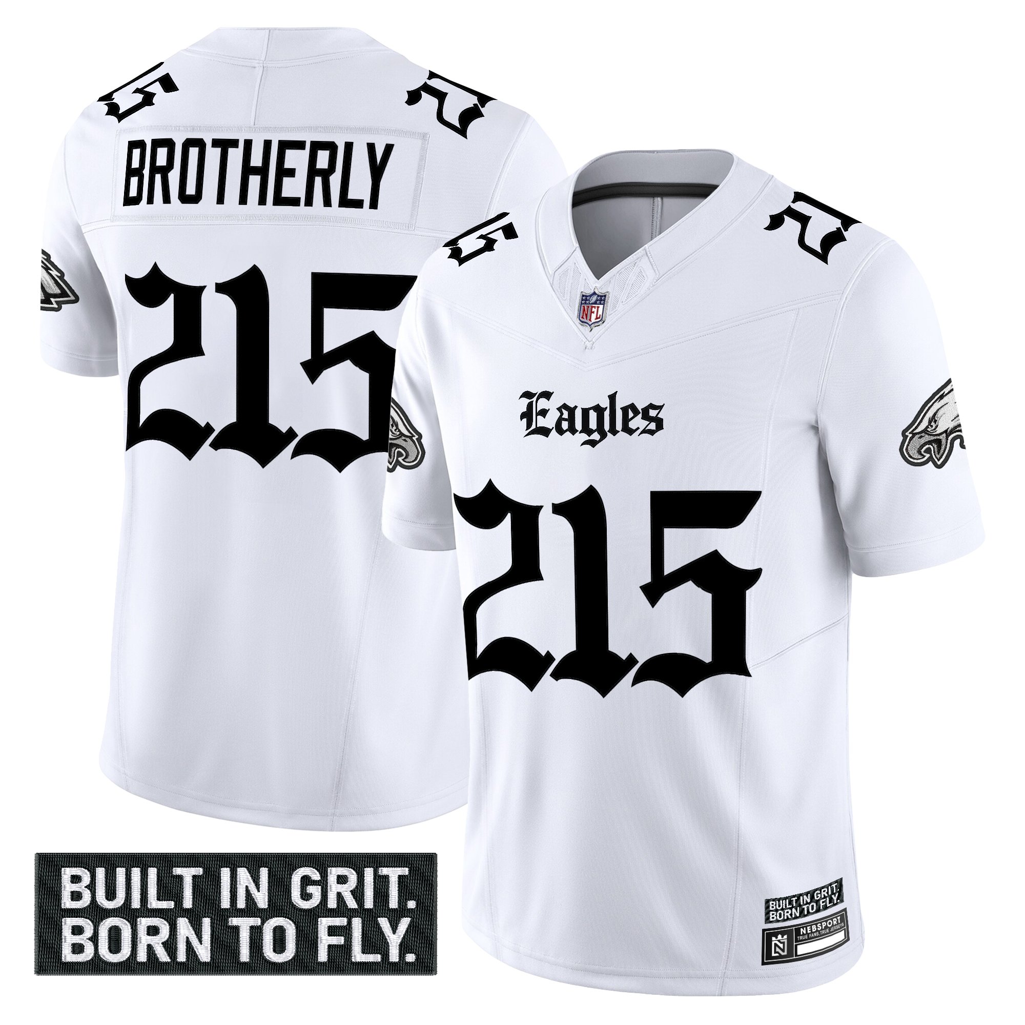 Brotherly 215 Men's Philadelphia Eagles 'Gothic Philly Edition' Vapor Limited White Jersey - All Stitched