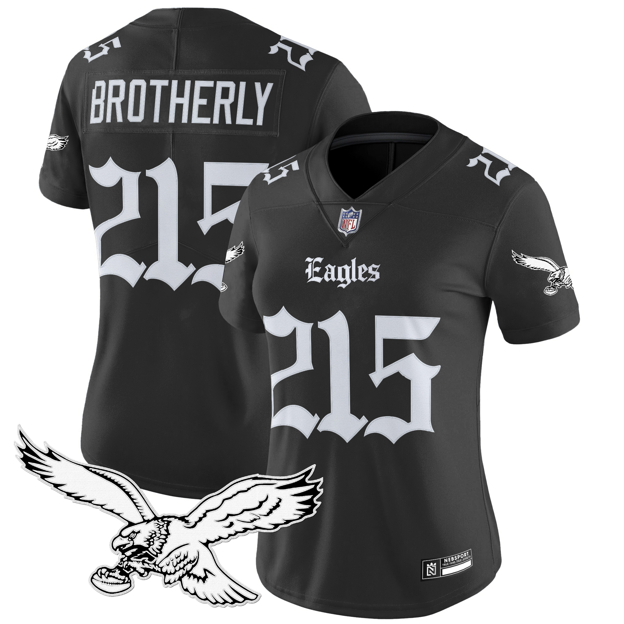 Brotherly 215 Women's Philadelphia Eagles 'Gothic Philly Edition' Vapor Limited Black Jersey - All Stitched