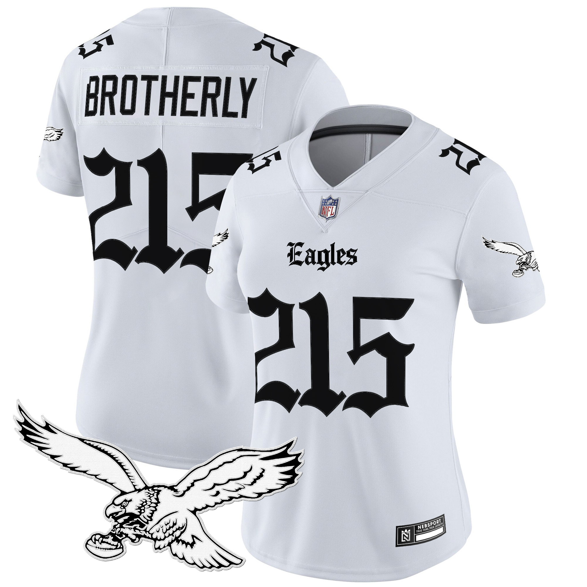 Brotherly 215 Women's Philadelphia Eagles 'Gothic Philly Edition' Vapor Limited White Jersey - All Stitched