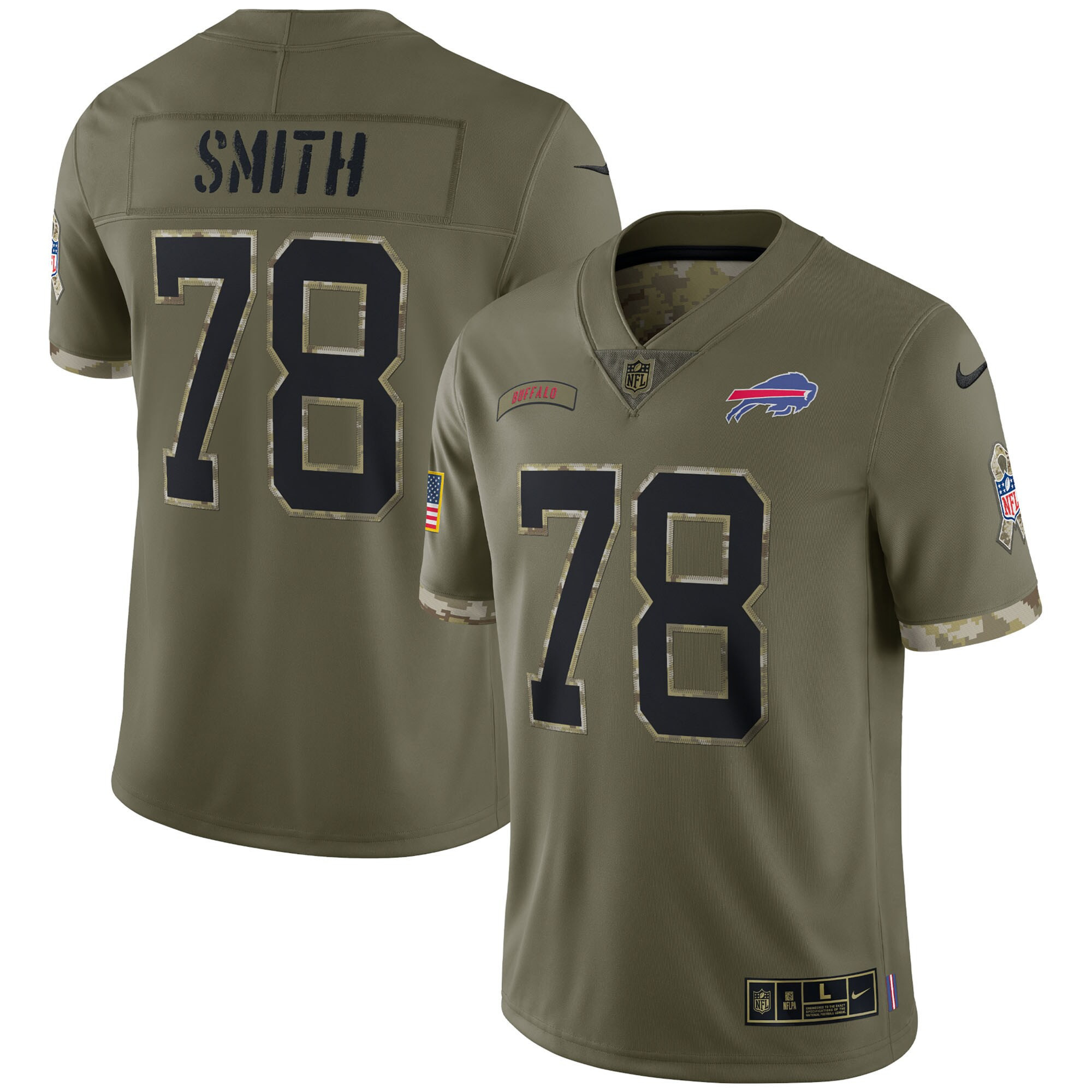 Bruce Smith Men's Buffalo Bills Salute To Service 2022 Limited - Olive - All Stitched Salute To Service Jersey - All Stitched