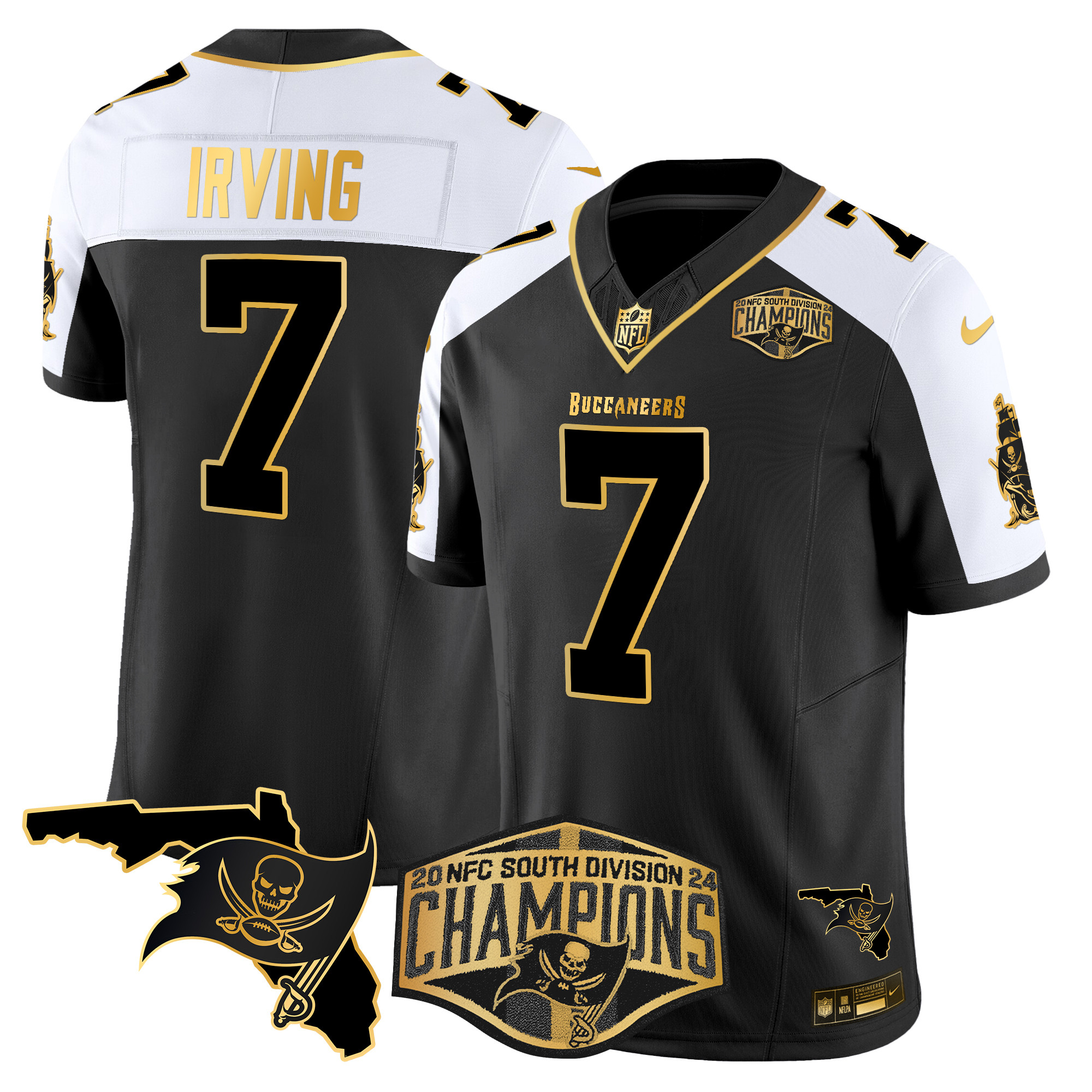 Bucky Irving Men's Tampa Bay Buccaneers 2024 NFC South Division Champions Patch Gold Vapor Limited Black Alternate Jersey - All Stitched