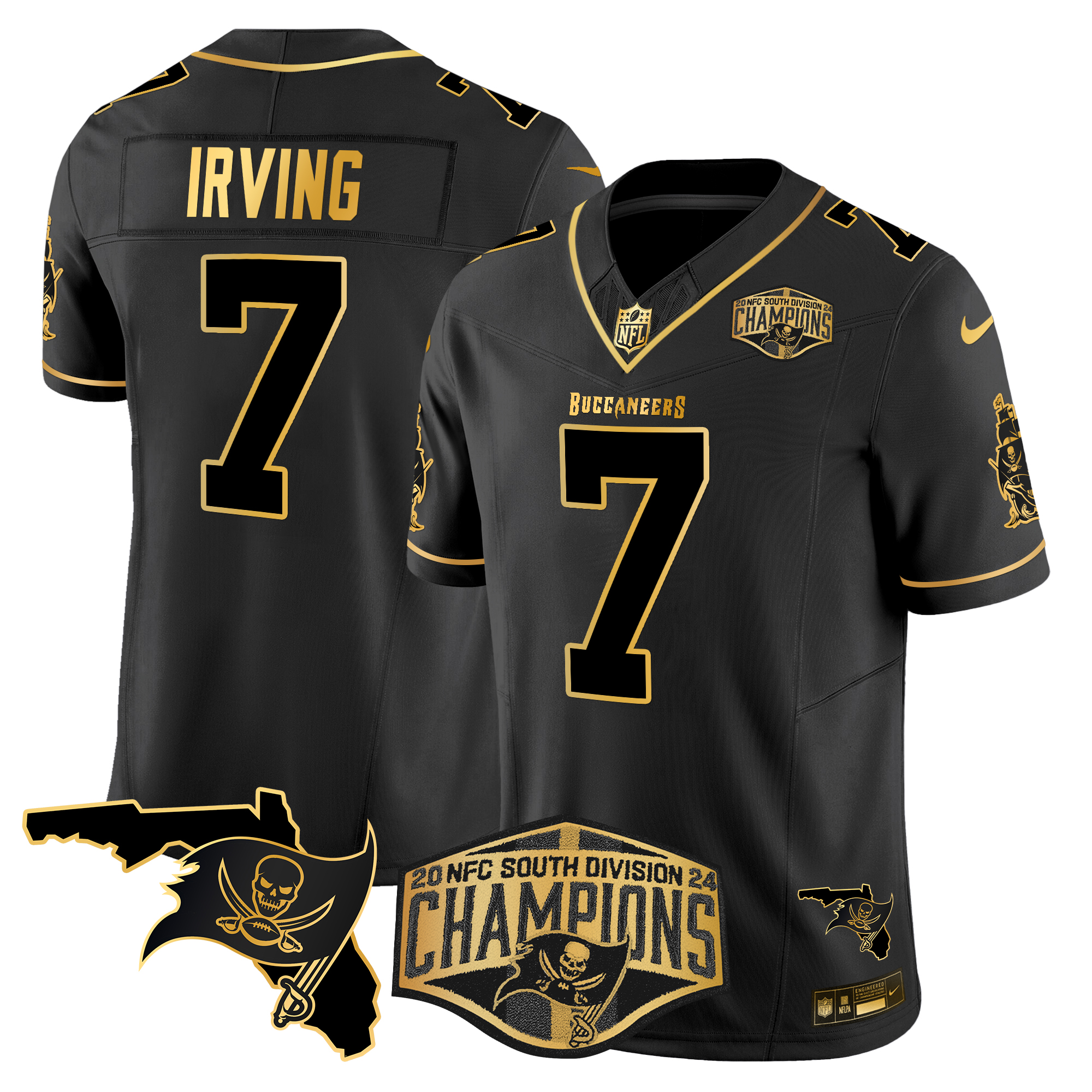 Bucky Irving Men's Tampa Bay Buccaneers 2024 NFC South Division Champions Patch Gold Vapor Limited Black Gold Jersey - All Stitched