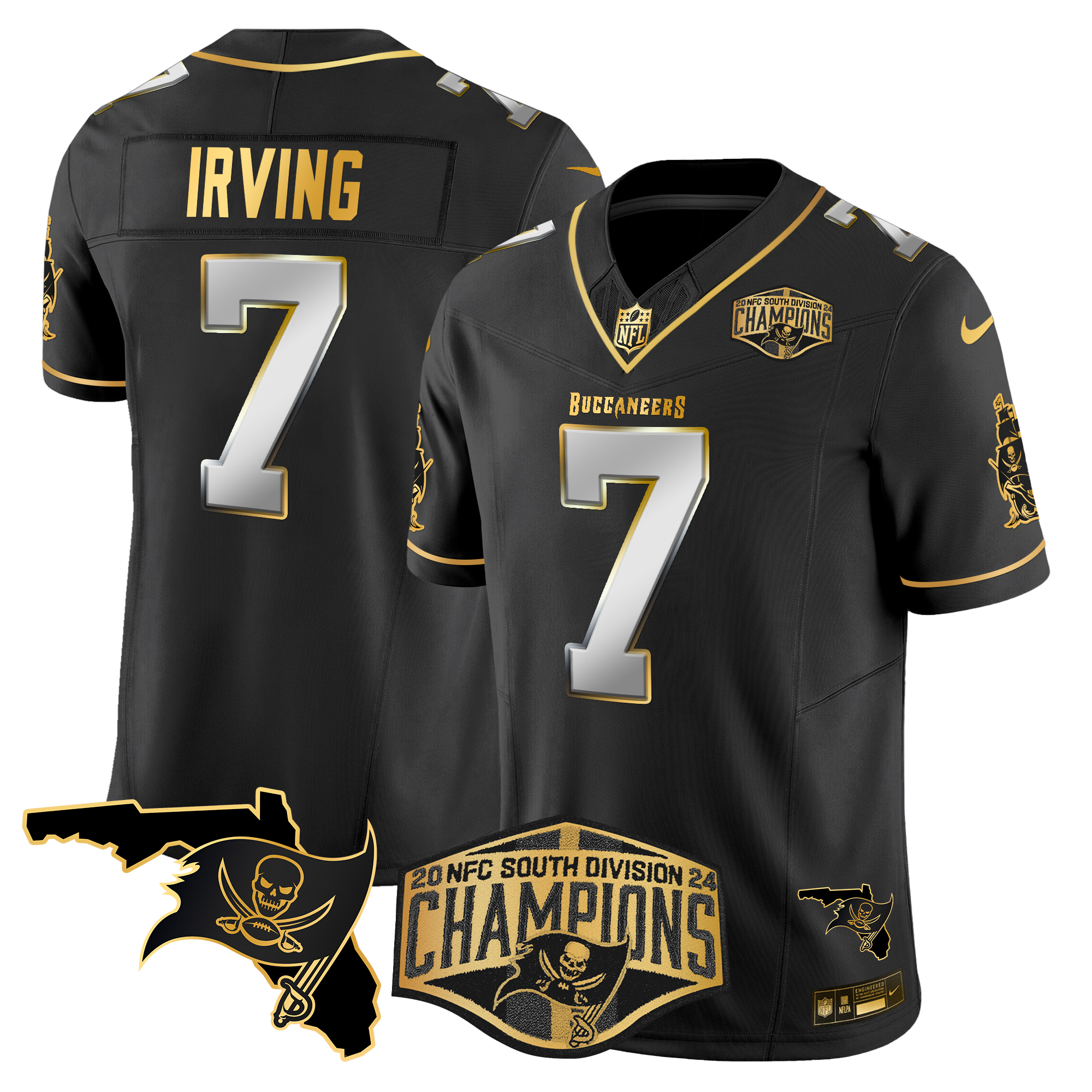 Bucky Irving Men's Tampa Bay Buccaneers 2024 NFC South Division Champions Patch Gold Vapor Limited Black Limited Jersey - All Stitched