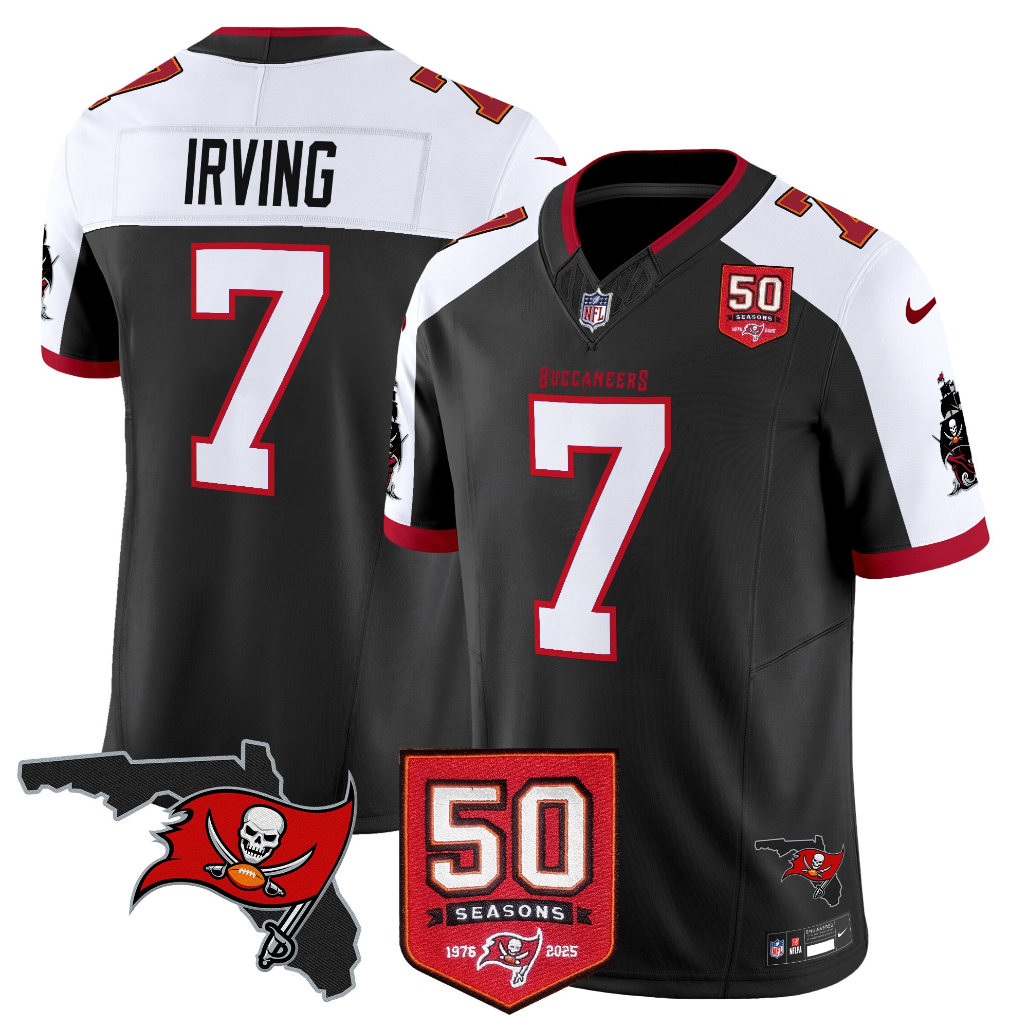 Bucky Irving Men's Tampa Bay Buccaneers 50th Season Patch Vapor Limited Black Alternate Jersey - All Stitched