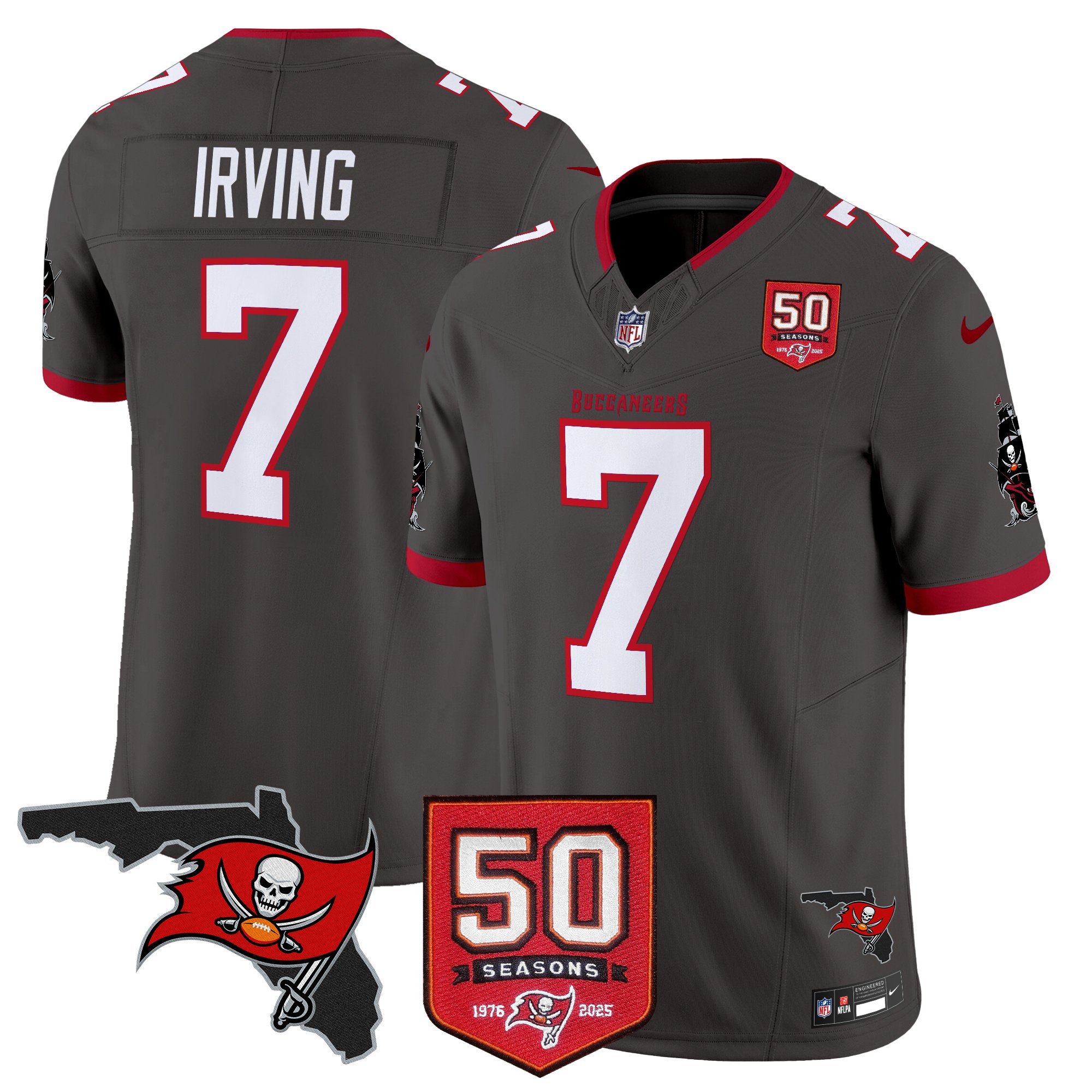 Bucky Irving Men's Tampa Bay Buccaneers 50th Season Patch Vapor Limited Pewter Jersey - All Stitched