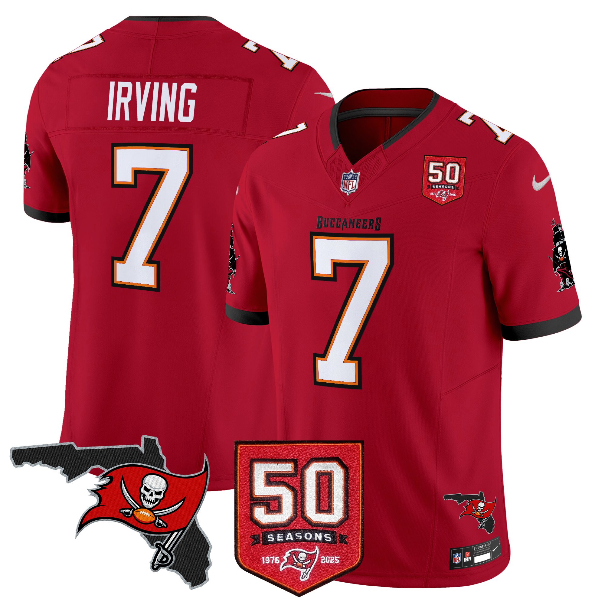 Bucky Irving Men's Tampa Bay Buccaneers 50th Season Patch Vapor Limited Red Jersey - All Stitched