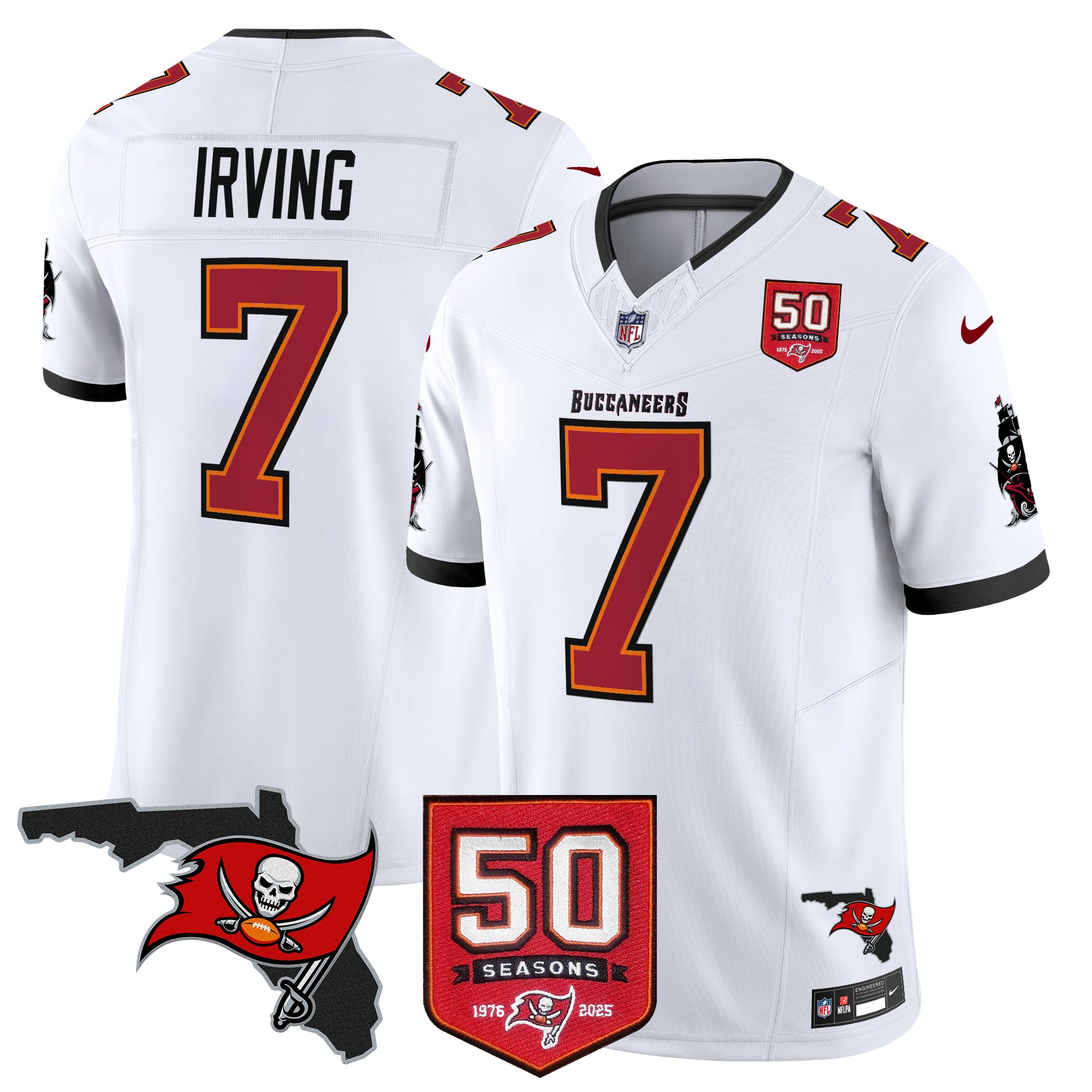 Bucky Irving Men's Tampa Bay Buccaneers 50th Season Patch Vapor Limited White Jersey - All Stitched