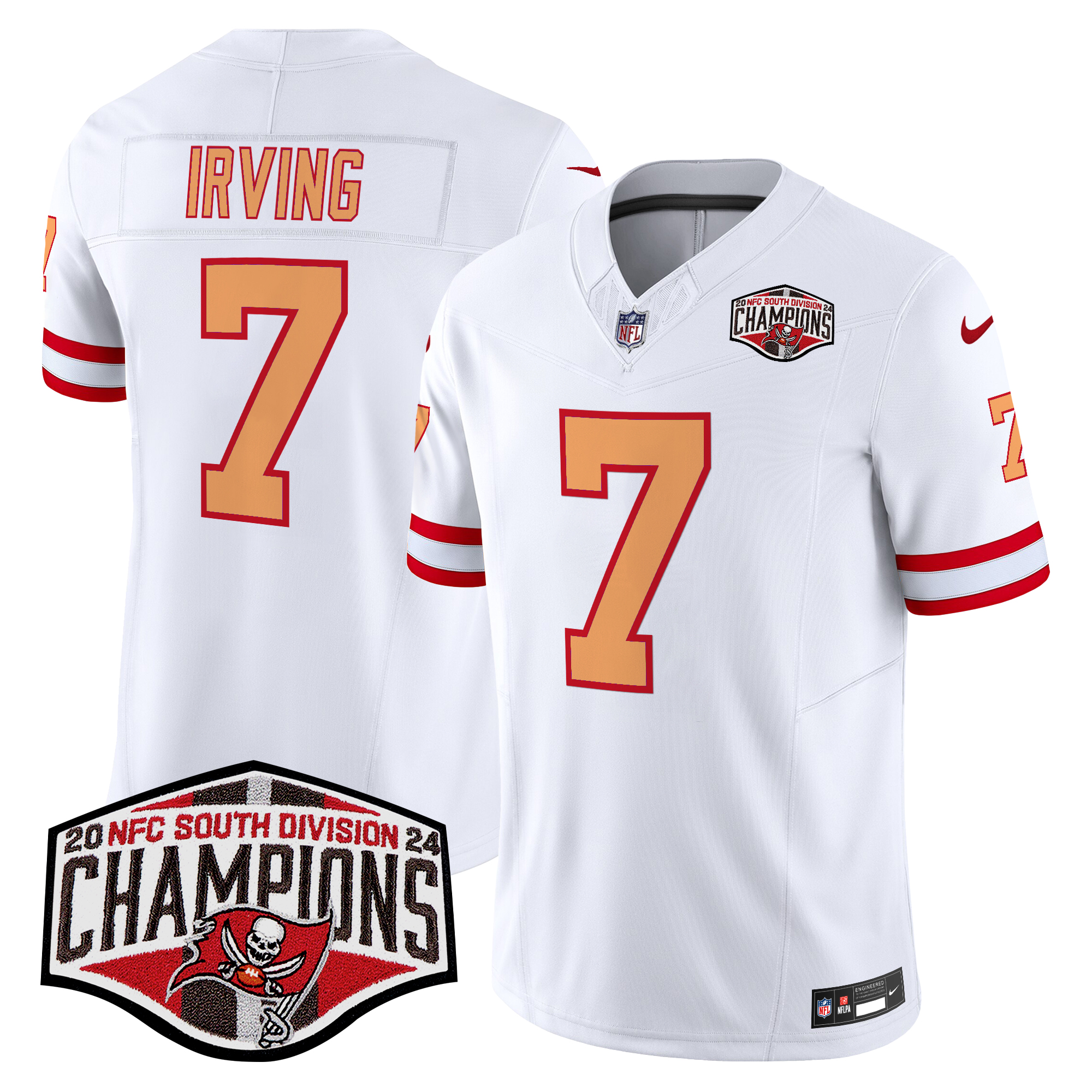 Bucky Irving Men's Tampa Bay Buccaneers Creamsicle 2024 NFC South Division Champions Patch Vapor Limited White Jersey - All Stitched