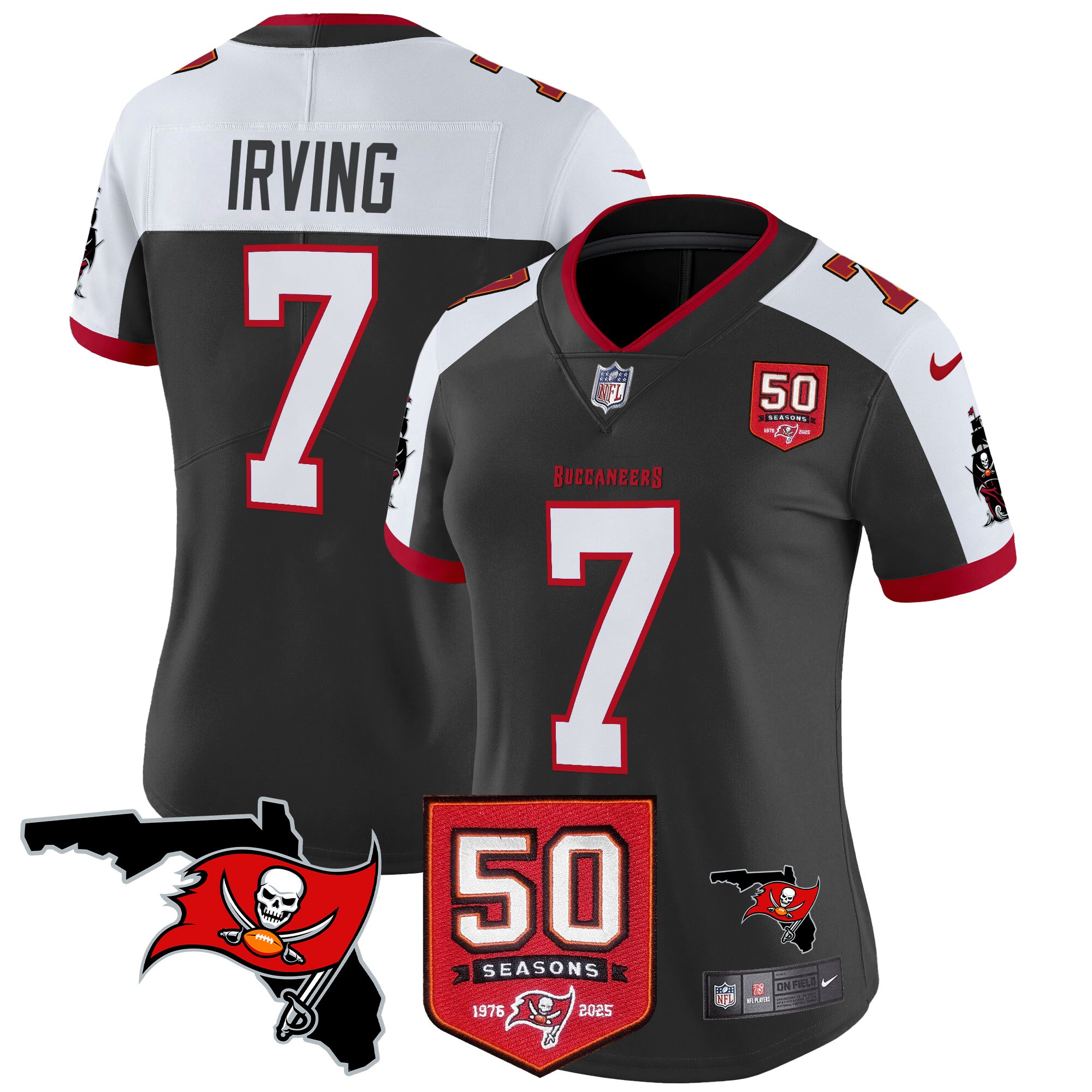 Bucky Irving Women's Tampa Bay Buccaneers 50th Season Patch Vapor Limited Black Alternate Jersey - All Stitched