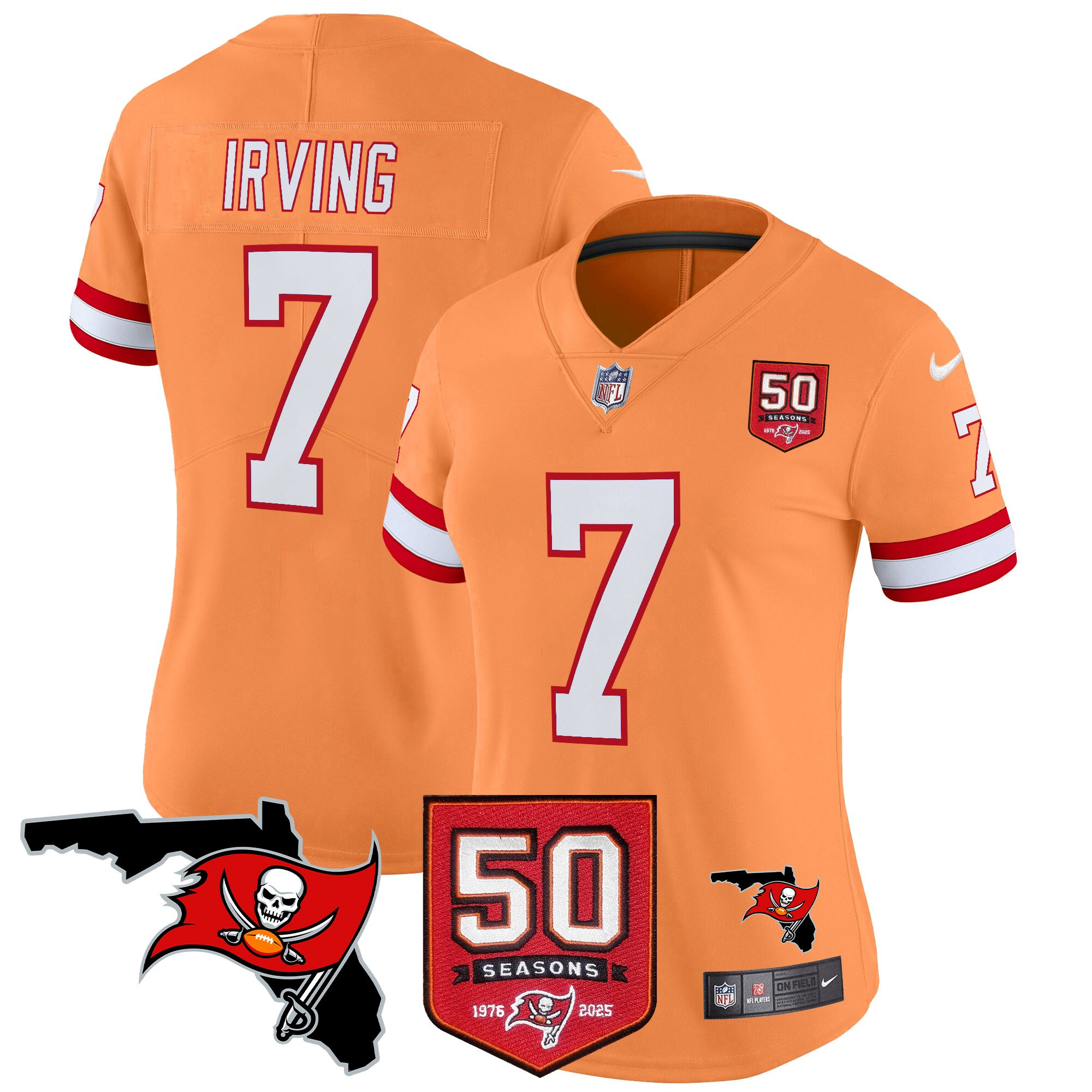 Bucky Irving Women's Tampa Bay Buccaneers 50th Season Patch Vapor Limited Creamsicle Jersey - All Stitched