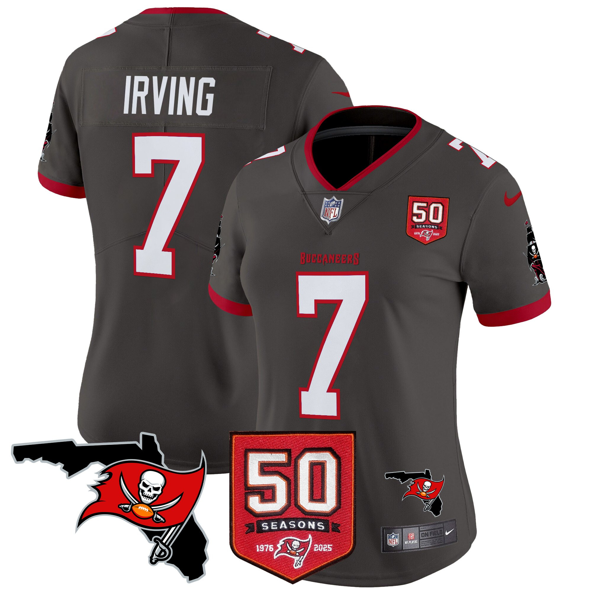 Bucky Irving Women's Tampa Bay Buccaneers 50th Season Patch Vapor Limited Pewter Jersey - All Stitched