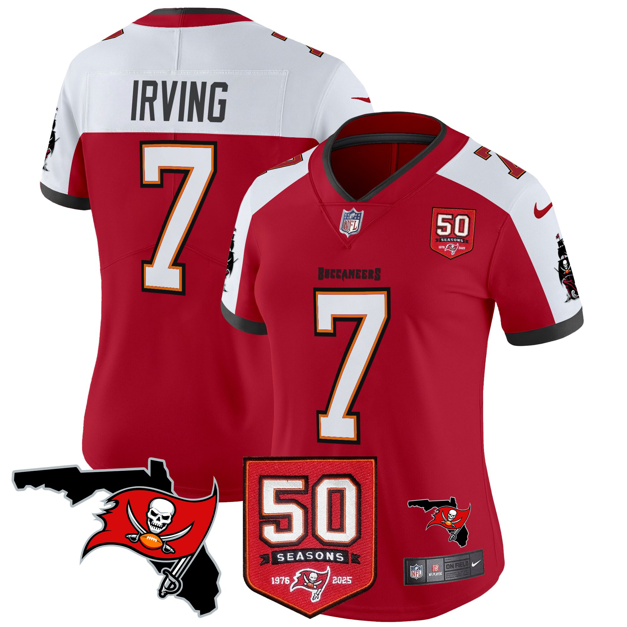 Bucky Irving Women's Tampa Bay Buccaneers 50th Season Patch Vapor Limited Red Alternate Jersey - All Stitched