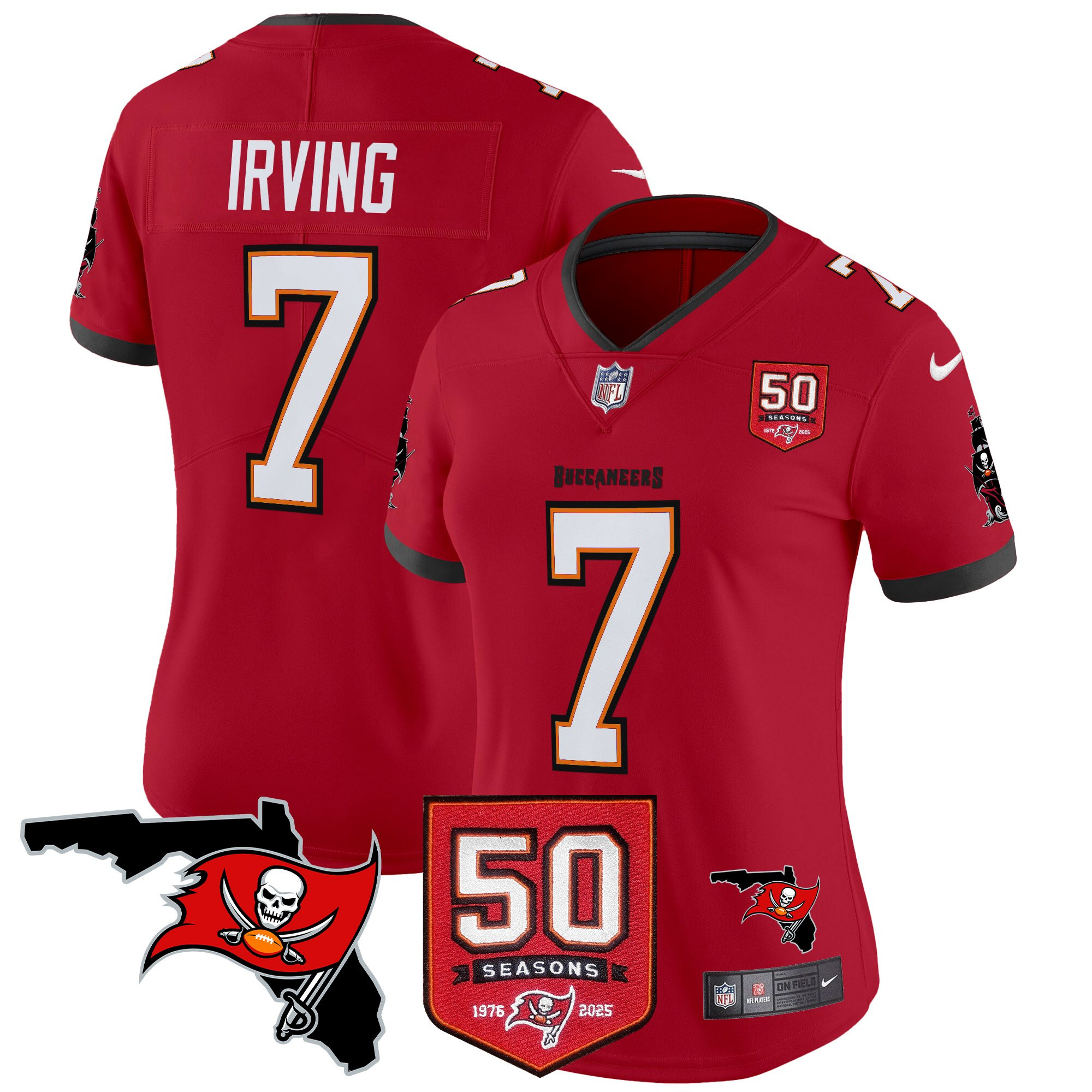 Bucky Irving Women's Tampa Bay Buccaneers 50th Season Patch Vapor Limited Red Jersey - All Stitched