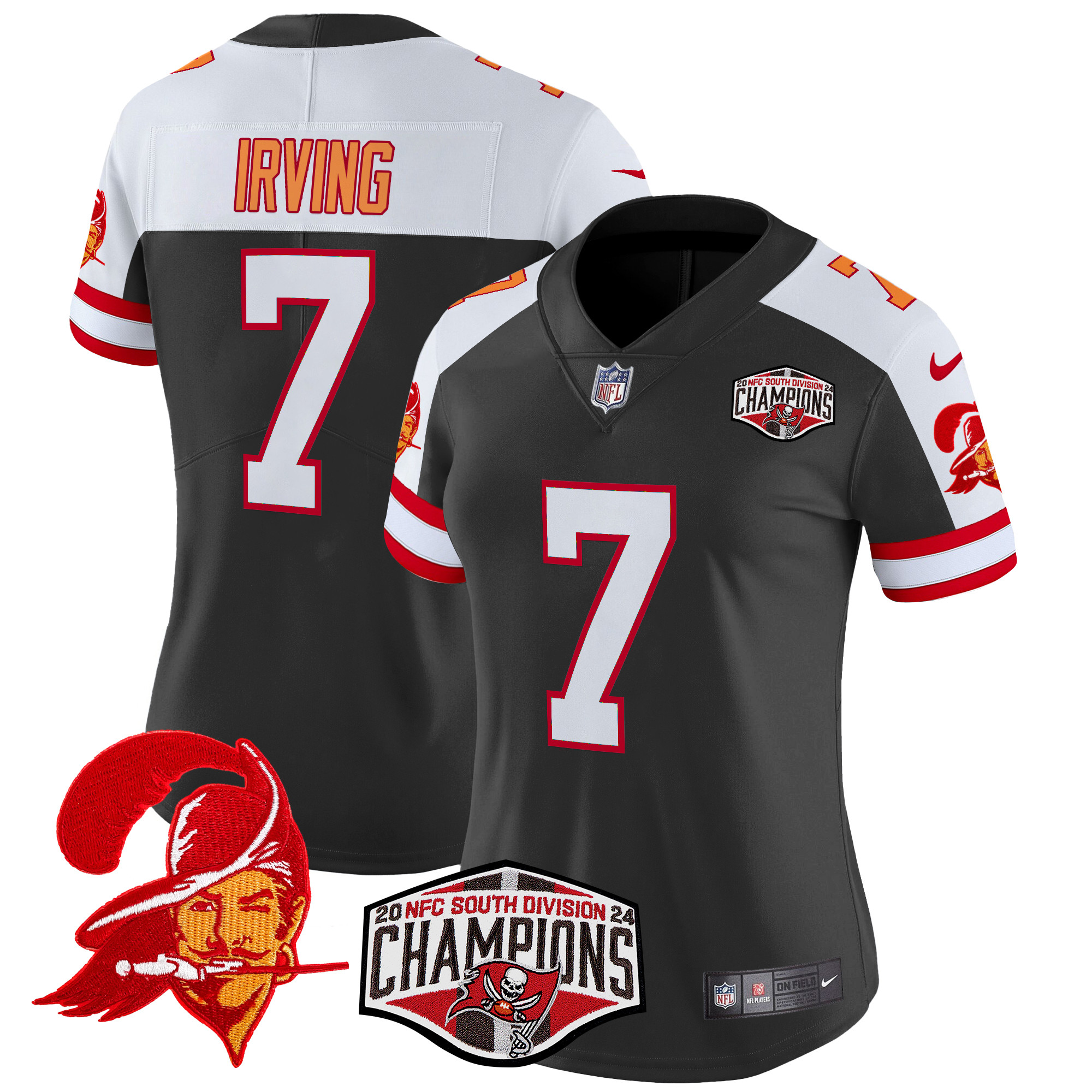 Bucky Irving Women's Tampa Bay Buccaneers Creamsicle 2024 NFC South Division Champions Patch Vapor Limited Black Alternate Jersey - All Stitched