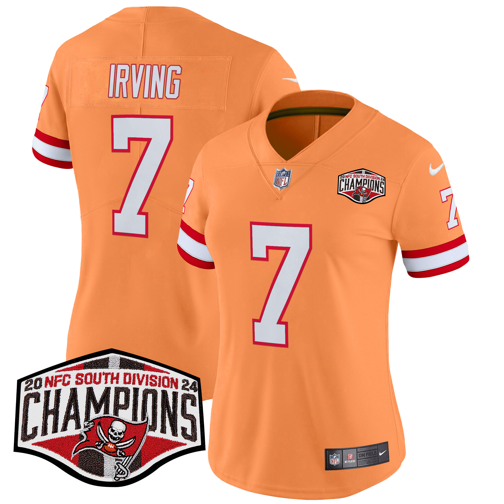 Bucky Irving Women's Tampa Bay Buccaneers Creamsicle 2024 NFC South Division Champions Patch Vapor Limited Creamsicle Jersey - All Stitched
