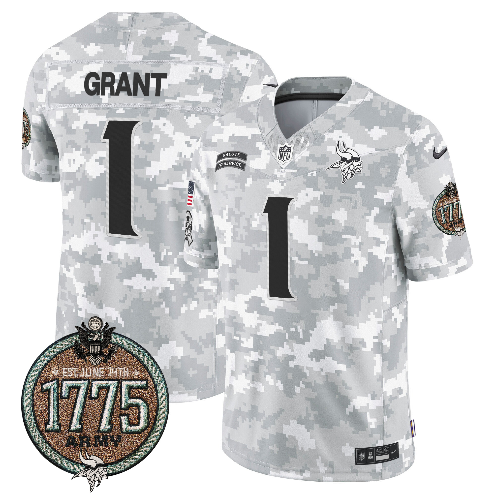 Bud Grant Men's Minnesota Vikings 2024 Salute to Service Establishment Year Patch Vapor Limited Army Jersey - All Stitched