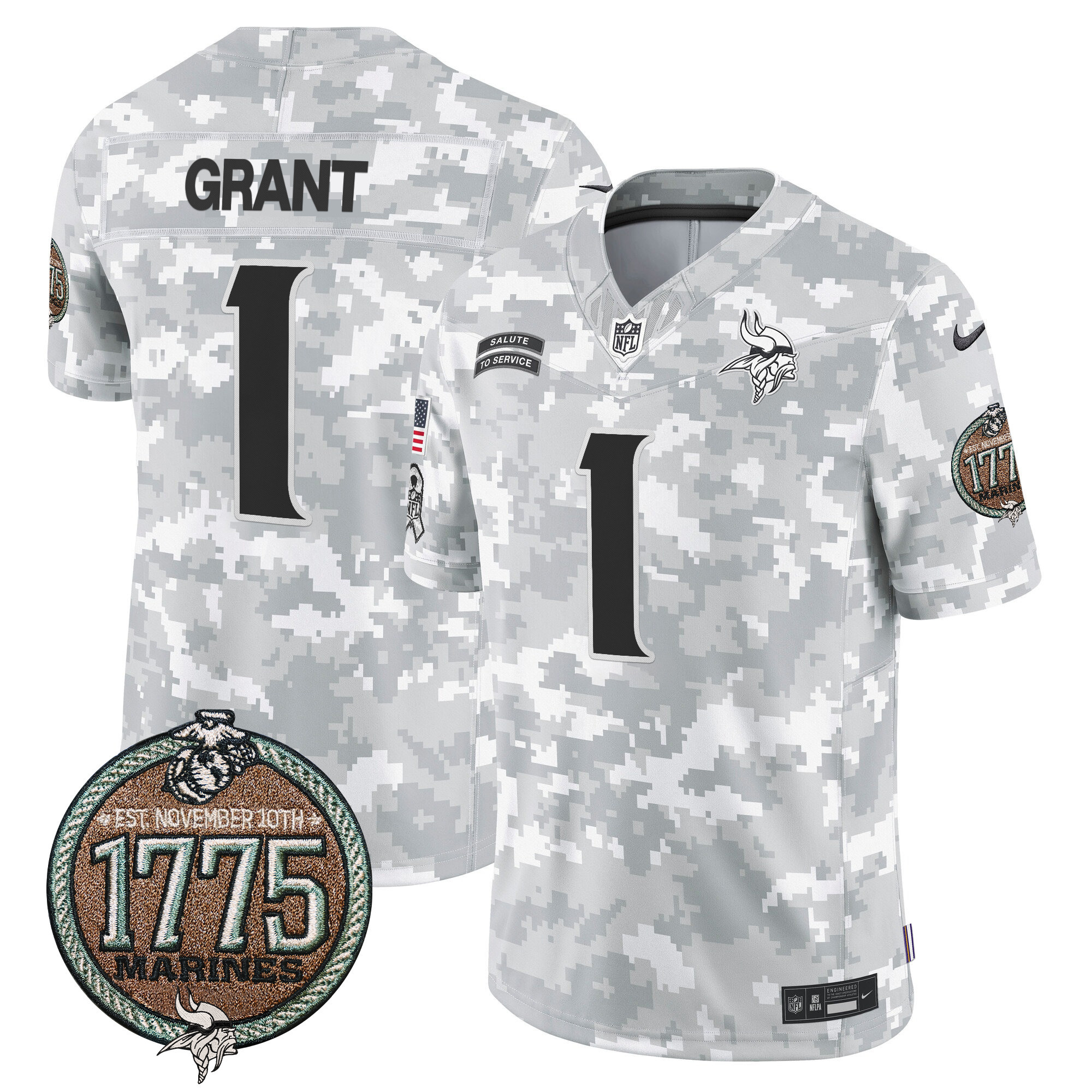 Bud Grant Men's Minnesota Vikings 2024 Salute to Service Establishment Year Patch Vapor Limited Marines Jersey - All Stitched