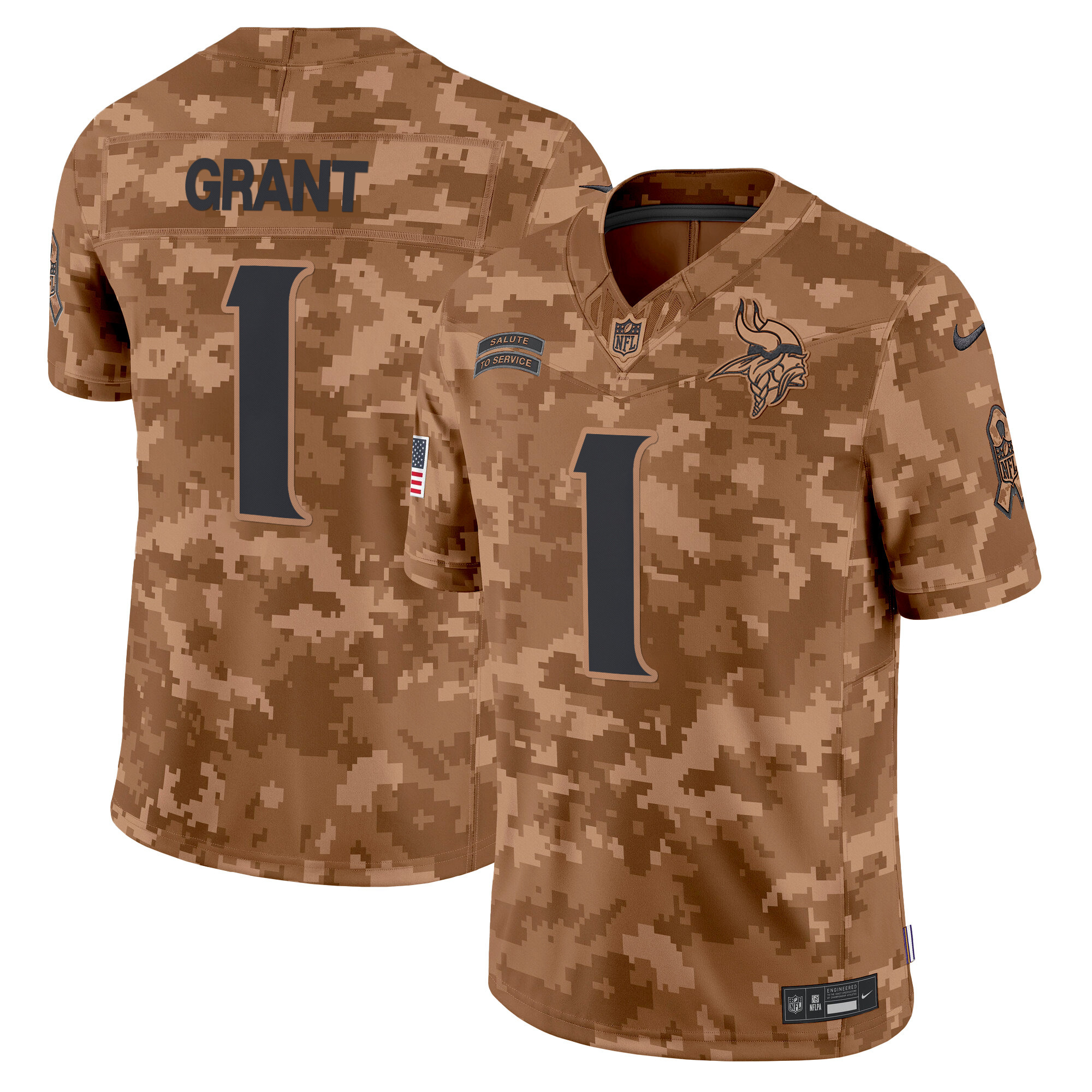Bud Grant Men's Minnesota Vikings 2024 Salute to Service Vapor Limited Brown Camo Jersey - All Stitched