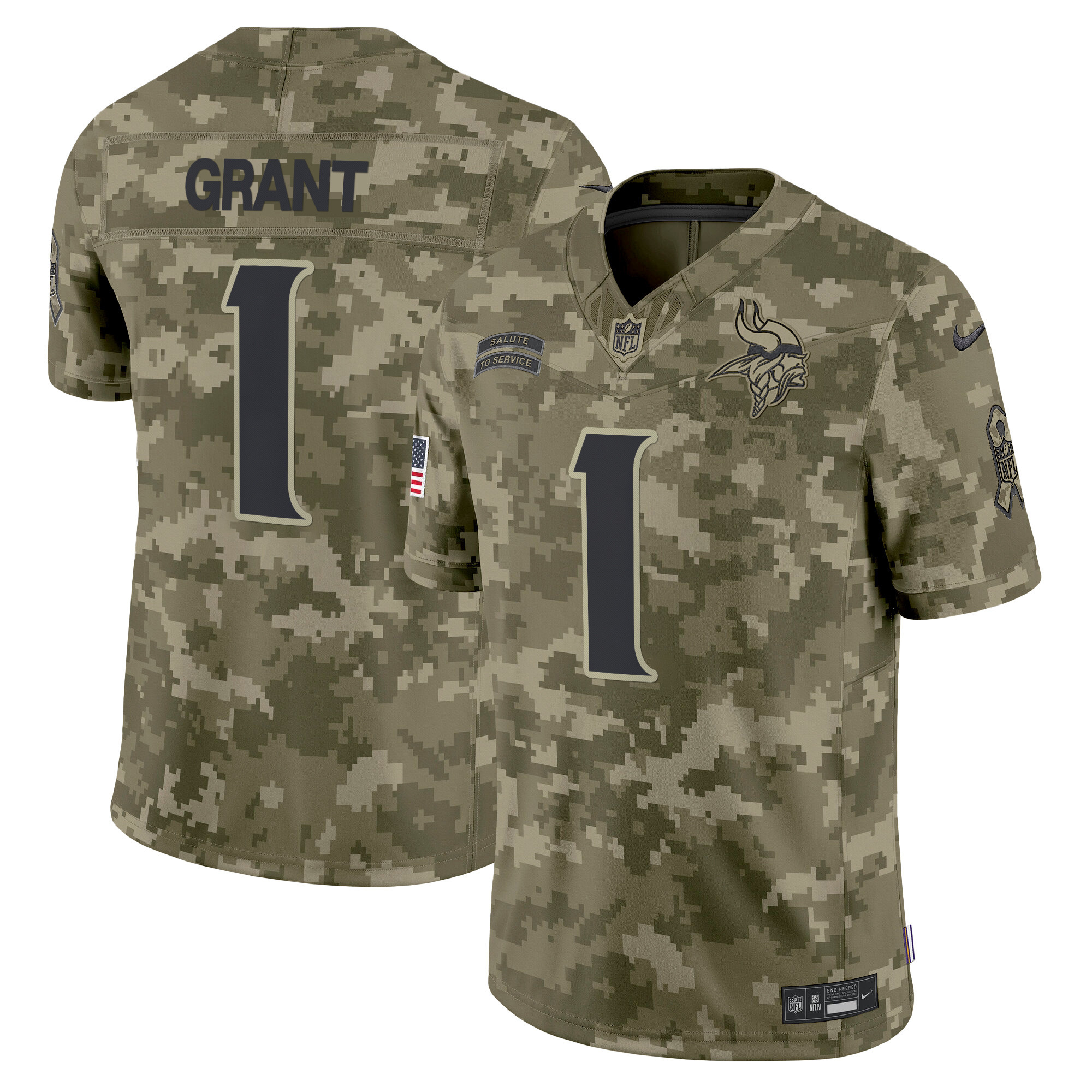 Bud Grant Men's Minnesota Vikings 2024 Salute to Service Vapor Limited Olive Camo Jersey - All Stitched