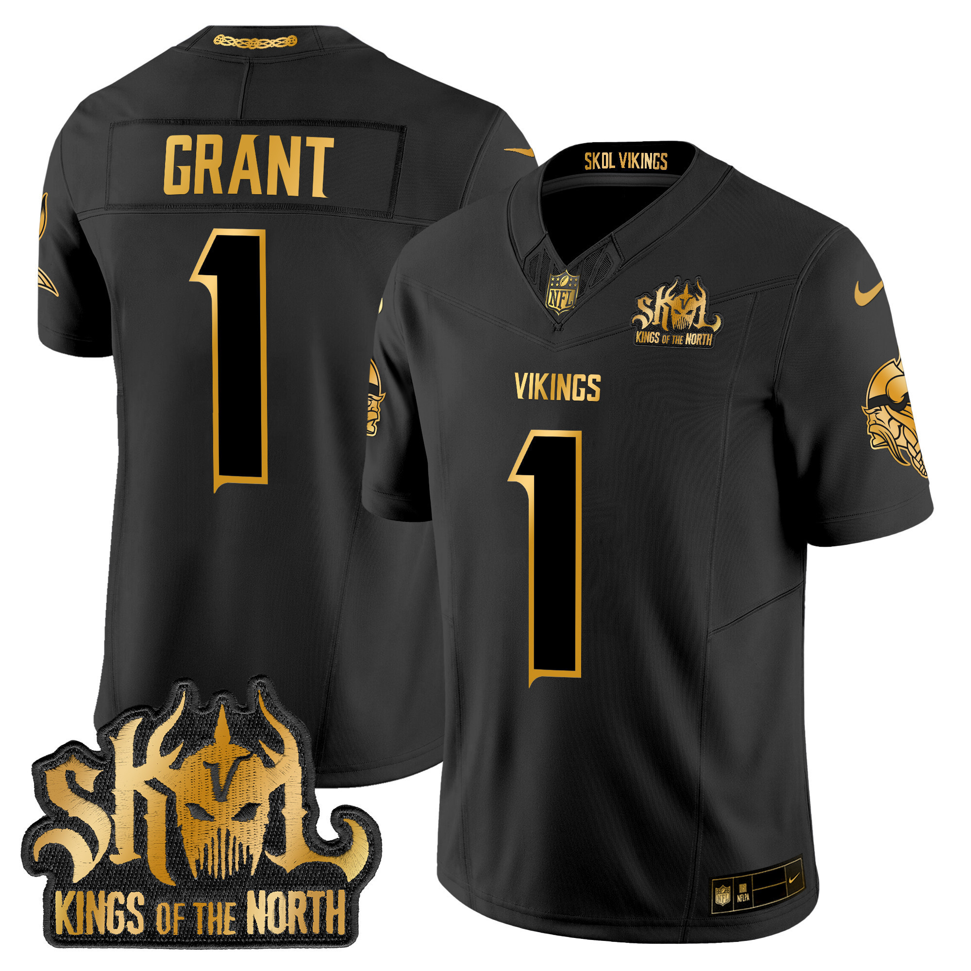 Bud Grant Men's Minnesota Vikings 2024 Winter Warrior Skol Patch Gold Vapor Limited Black Gold Jersey - All Stitched