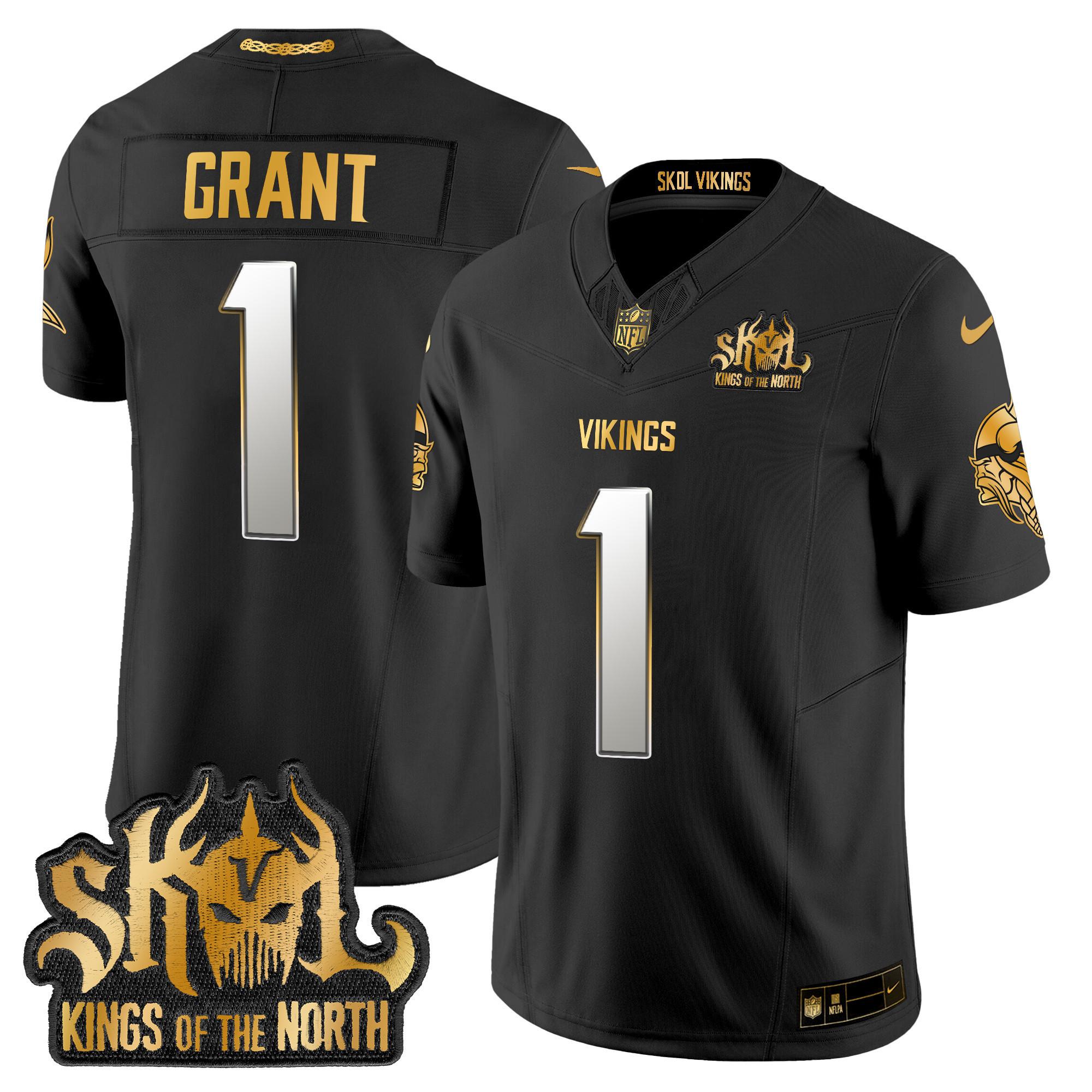 Bud Grant Men's Minnesota Vikings 2024 Winter Warrior Skol Patch Gold Vapor Limited Black Limited Jersey - All Stitched