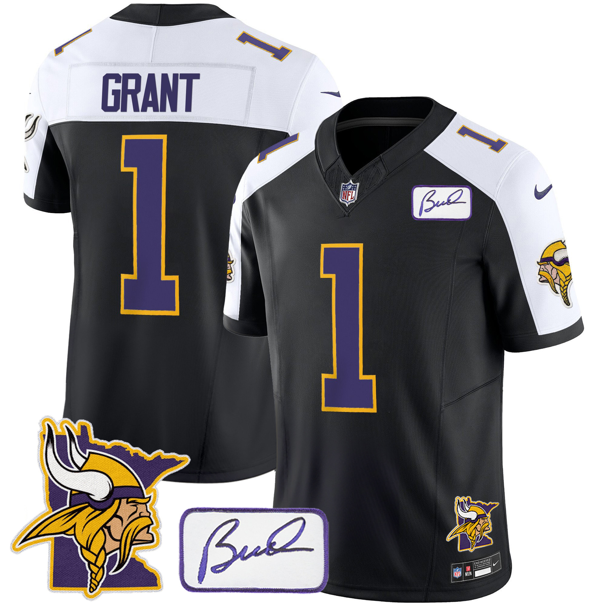 Bud Grant Men's Minnesota Vikings Bud Grant & Minnesota Patch Classic Limited Black Alternate Jersey - All Stitched