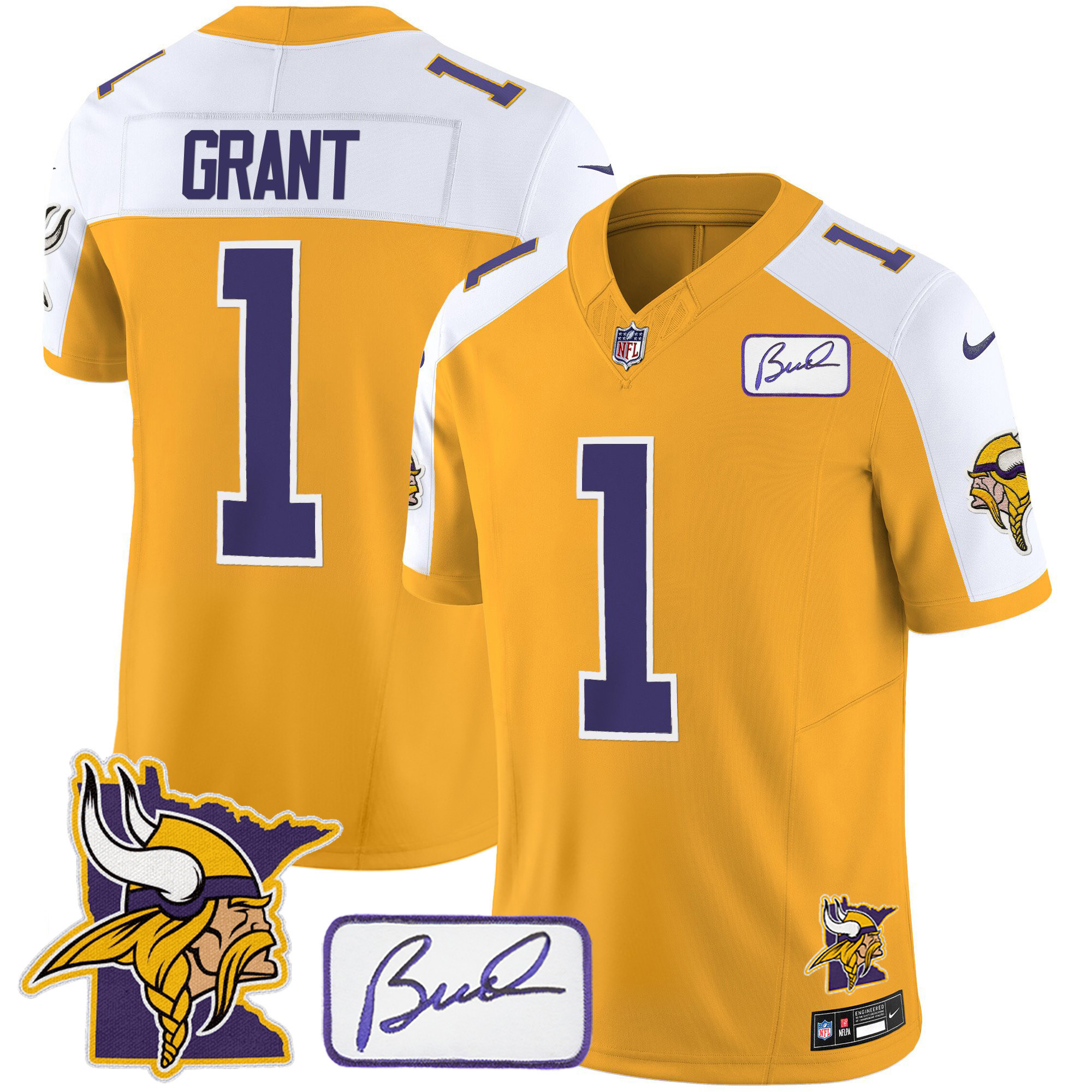 Bud Grant Men's Minnesota Vikings Bud Grant & Minnesota Patch Classic Limited Gold Alternate Jersey - All Stitched