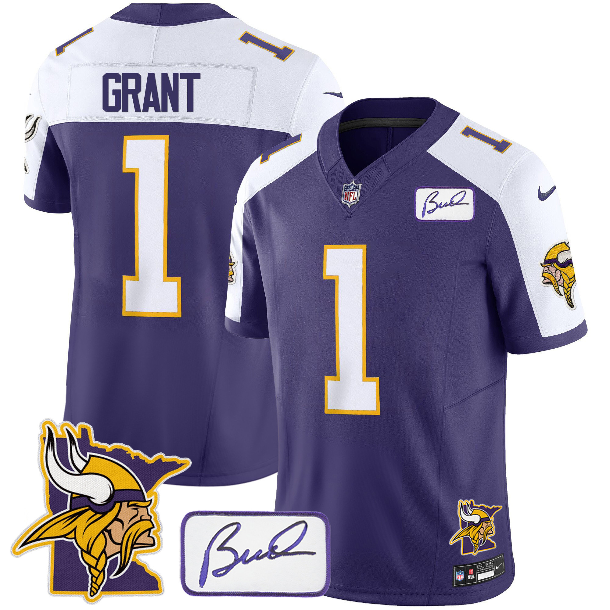 Bud Grant Men's Minnesota Vikings Bud Grant & Minnesota Patch Classic Limited Purple Alternate Jersey - All Stitched
