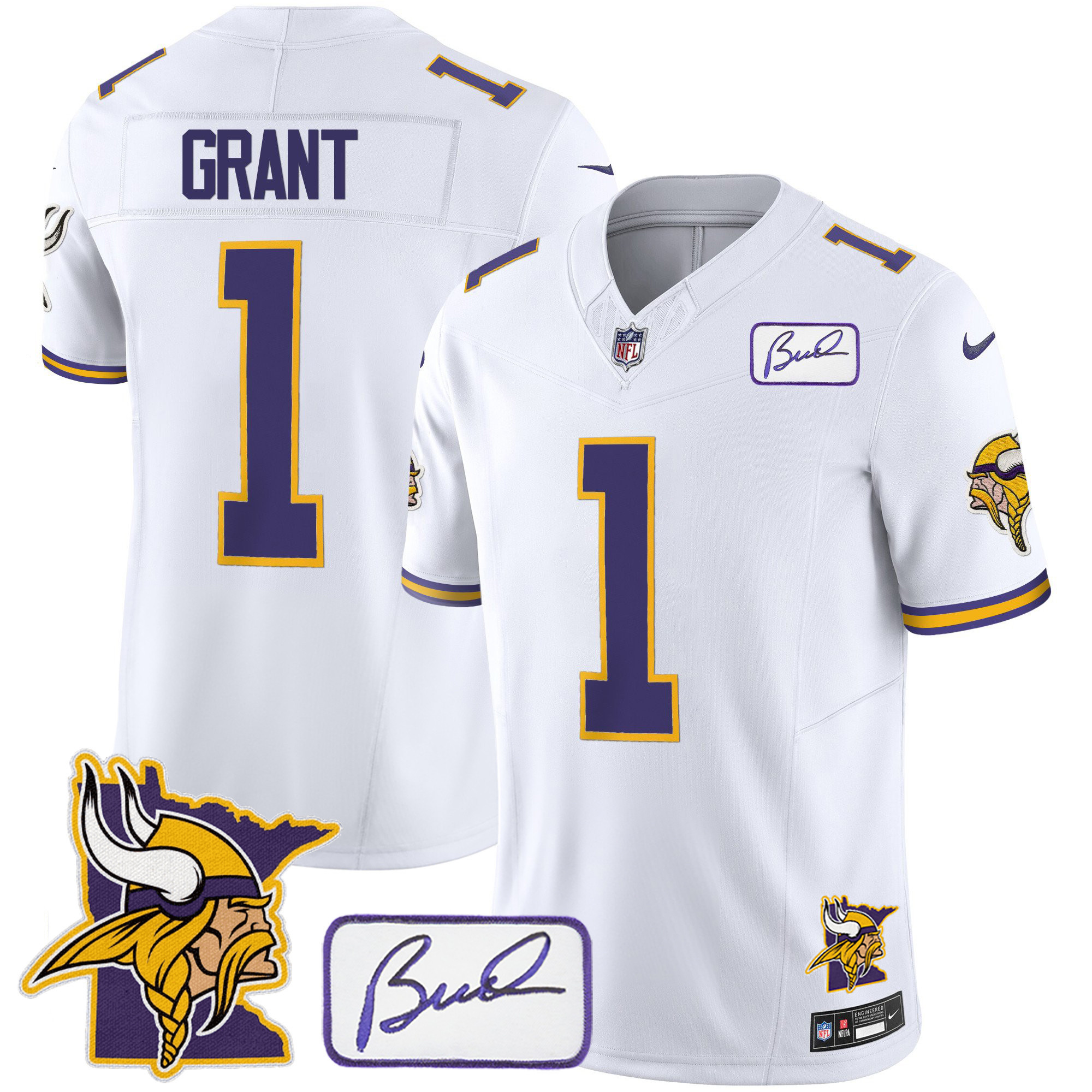 Bud Grant Men's Minnesota Vikings Bud Grant & Minnesota Patch Classic Limited White Jersey - All Stitched