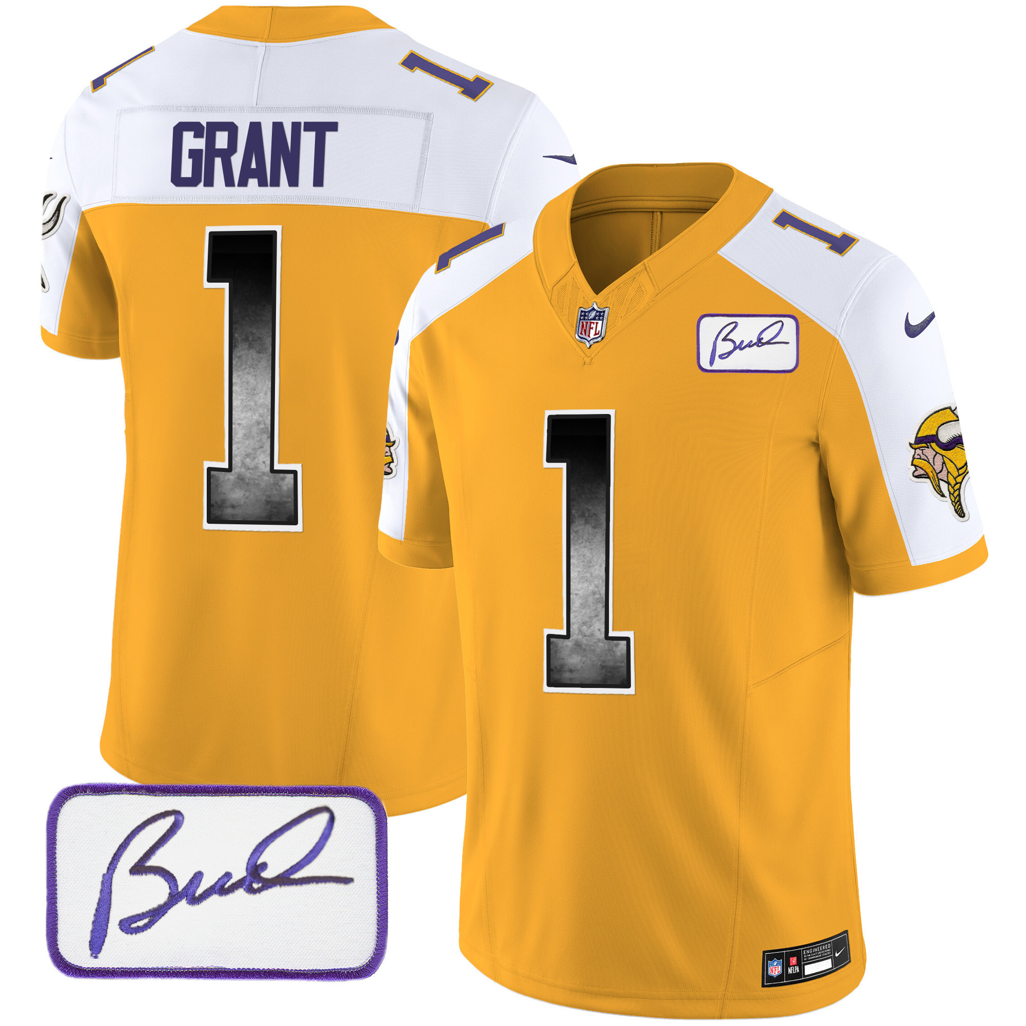 Bud Grant Men's Minnesota Vikings Bud Grant Patch Arch Smoke Vapor Gold Alternate Jersey - All Stitched