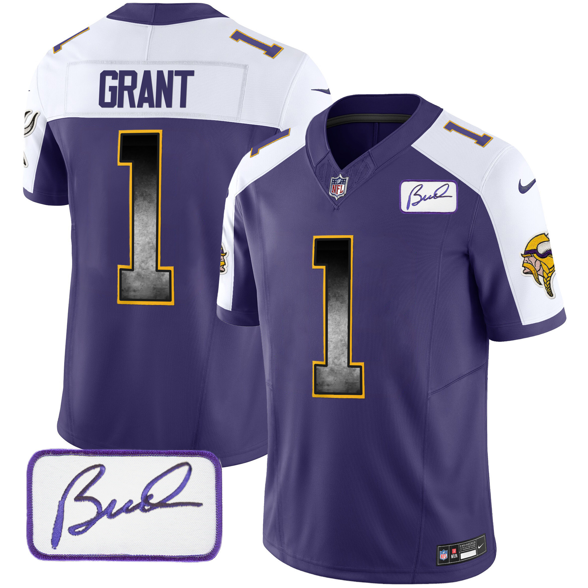 Bud Grant Men's Minnesota Vikings Bud Grant Patch Arch Smoke Vapor Purple Alternate Jersey - All Stitched