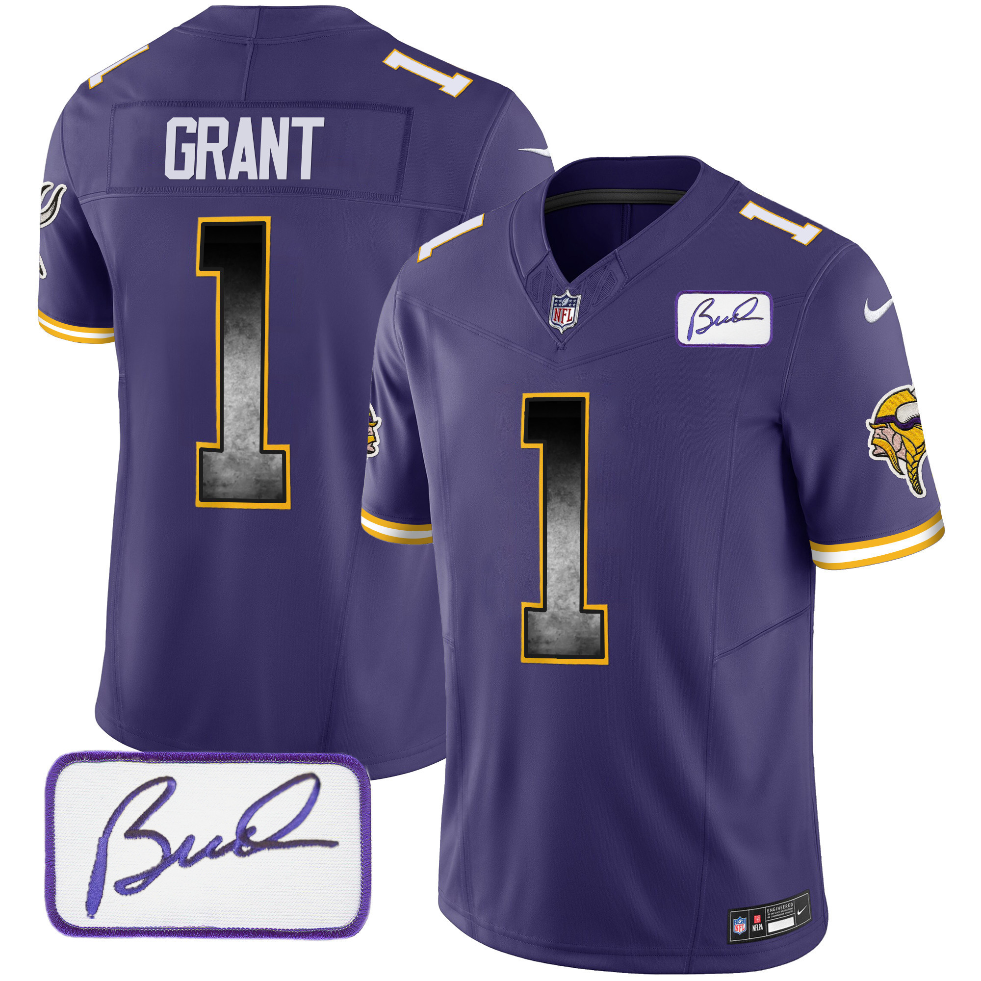 Bud Grant Men's Minnesota Vikings Bud Grant Patch Arch Smoke Vapor Purple Jersey - All Stitched