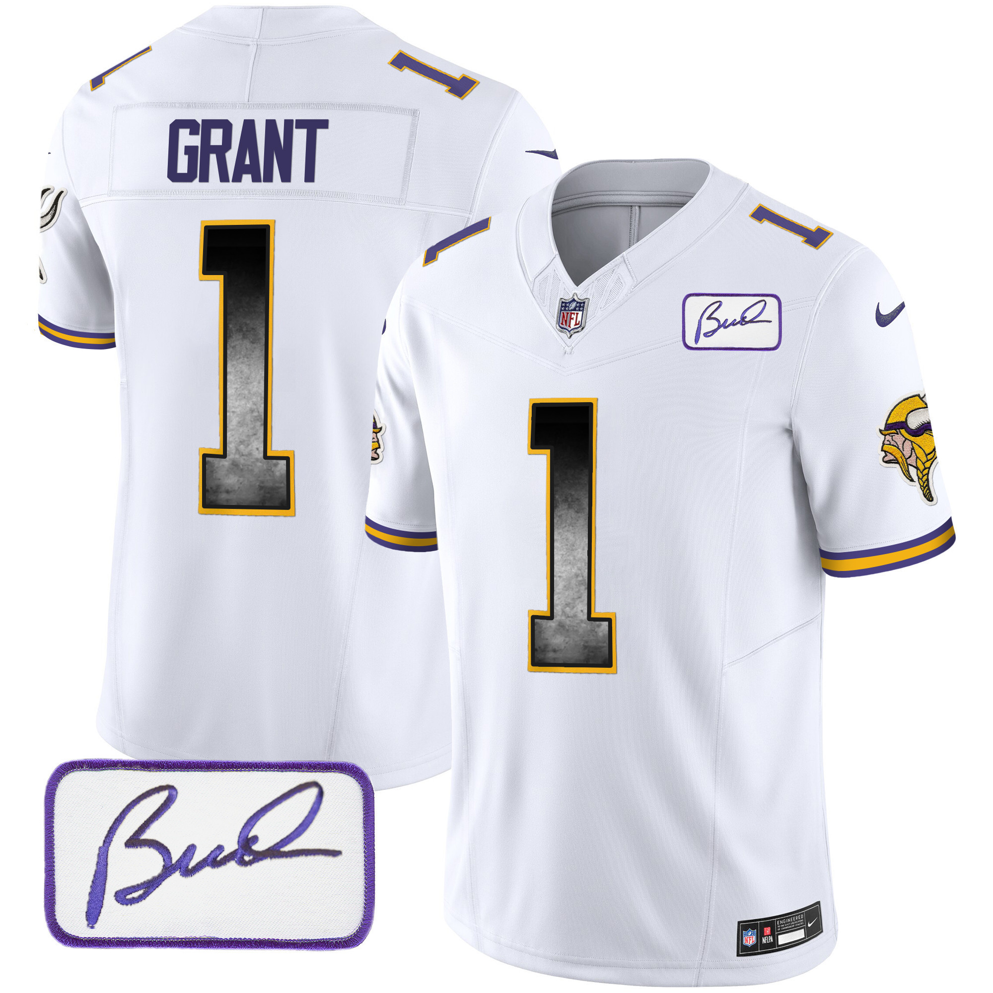 Bud Grant Men's Minnesota Vikings Bud Grant Patch Arch Smoke Vapor White Jersey - All Stitched
