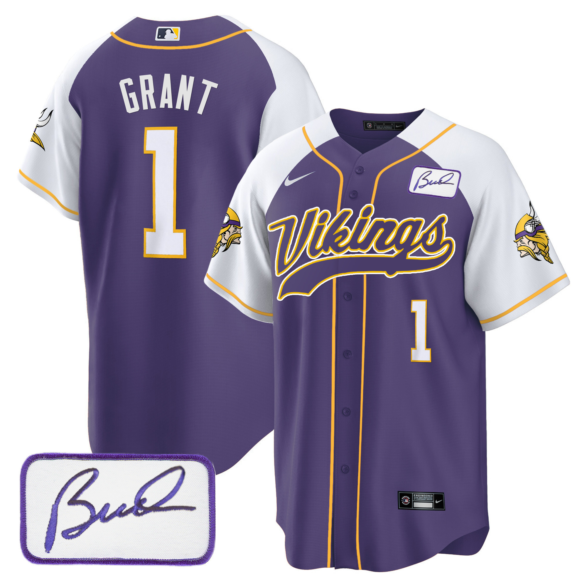 Bud Grant Men's Minnesota Vikings Bud Grant Patch Classic Baseball Alternate Jersey - All Stitched
