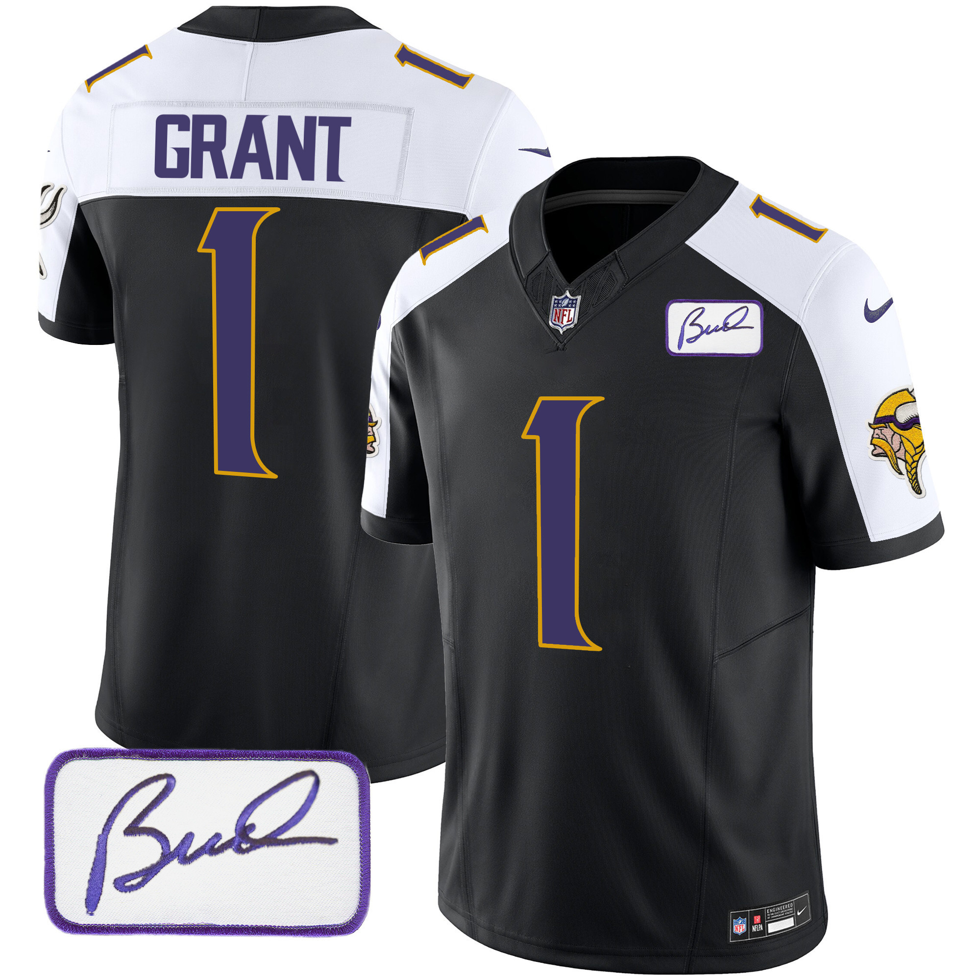 Bud Grant Men's Minnesota Vikings Bud Grant Patch Classic Limited Black Alternate Jersey - All Stitched