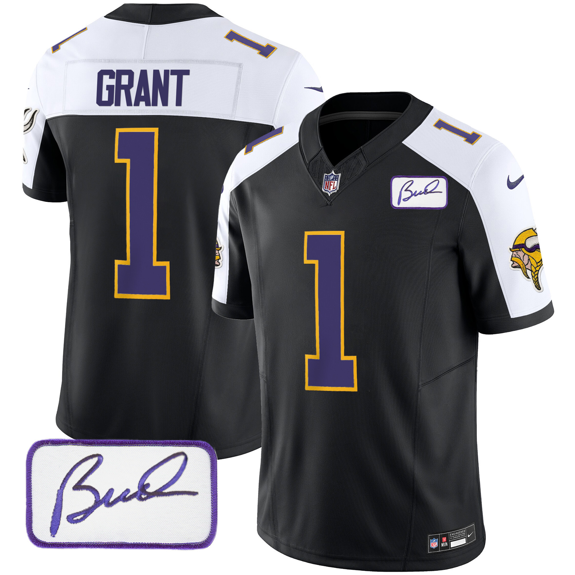 Bud Grant Men's Minnesota Vikings Bud Grant Patch Classic Limited Black Alternate Jersey - All Stitched