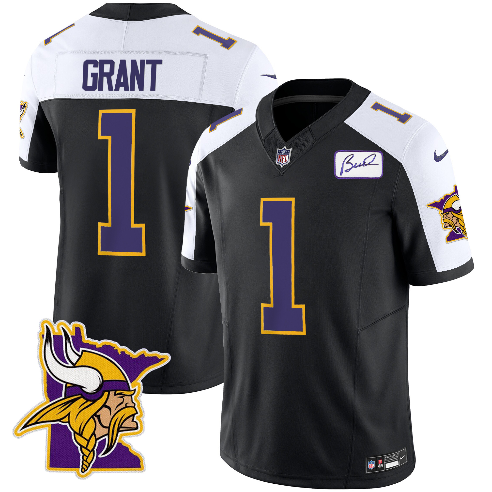 Bud Grant Men's Minnesota Vikings Bud Grant Patch Classic Limited Black Alternate Jersey - All Stitched