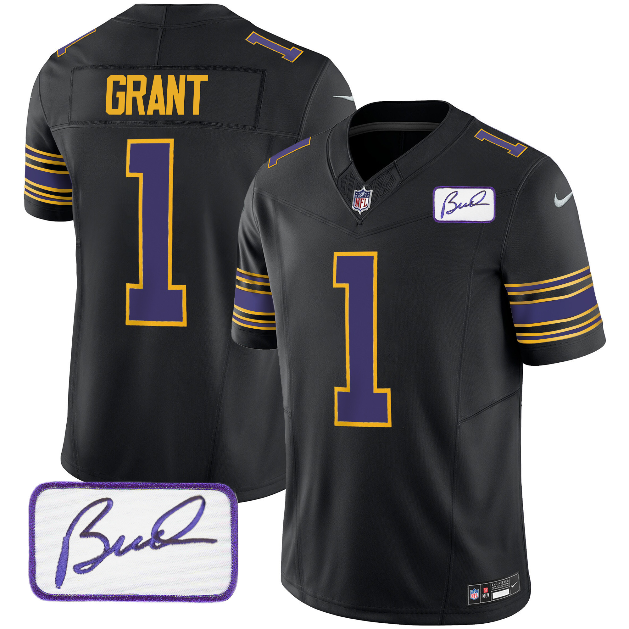 Bud Grant Men's Minnesota Vikings Bud Grant Patch Classic Limited Black Jersey - All Stitched