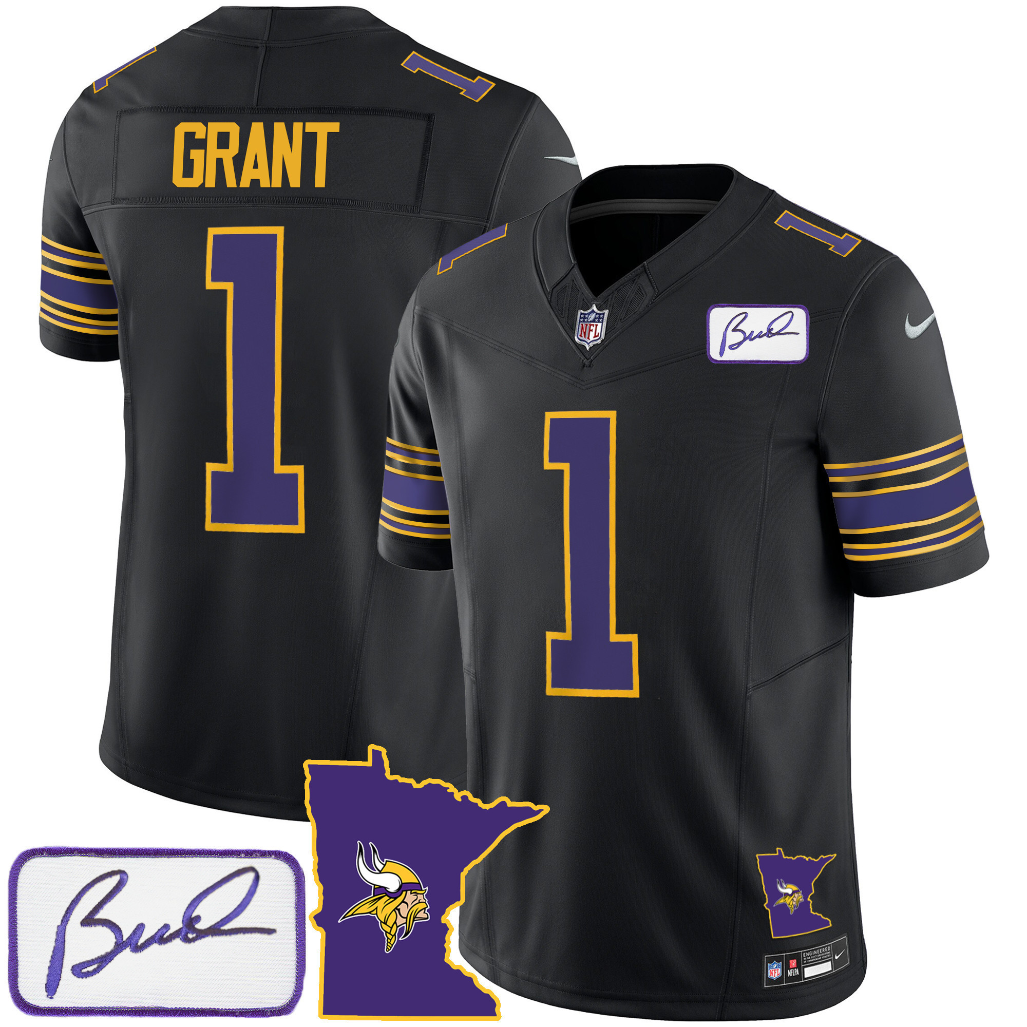 Bud Grant Men's Minnesota Vikings Bud Grant Patch Classic Limited Black Jersey - All Stitched