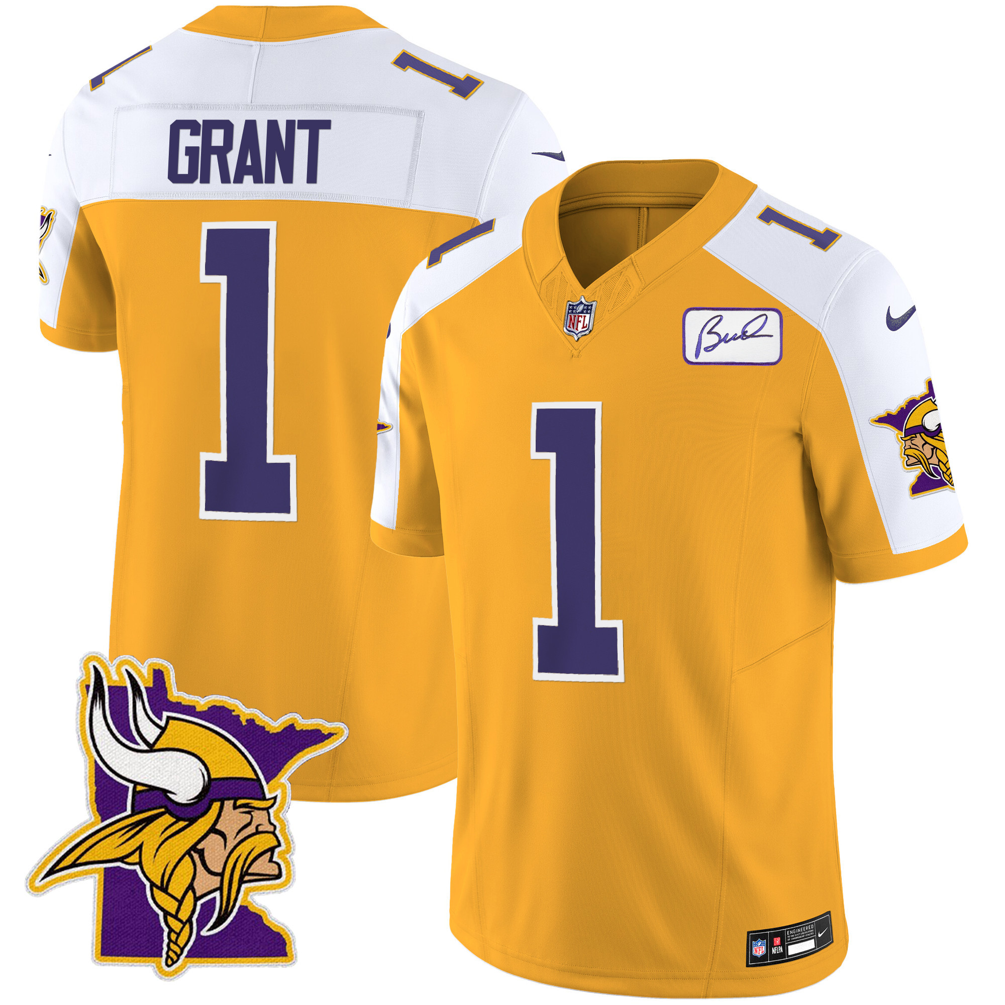 Bud Grant Men's Minnesota Vikings Bud Grant Patch Classic Limited Gold Alternate Jersey - All Stitched