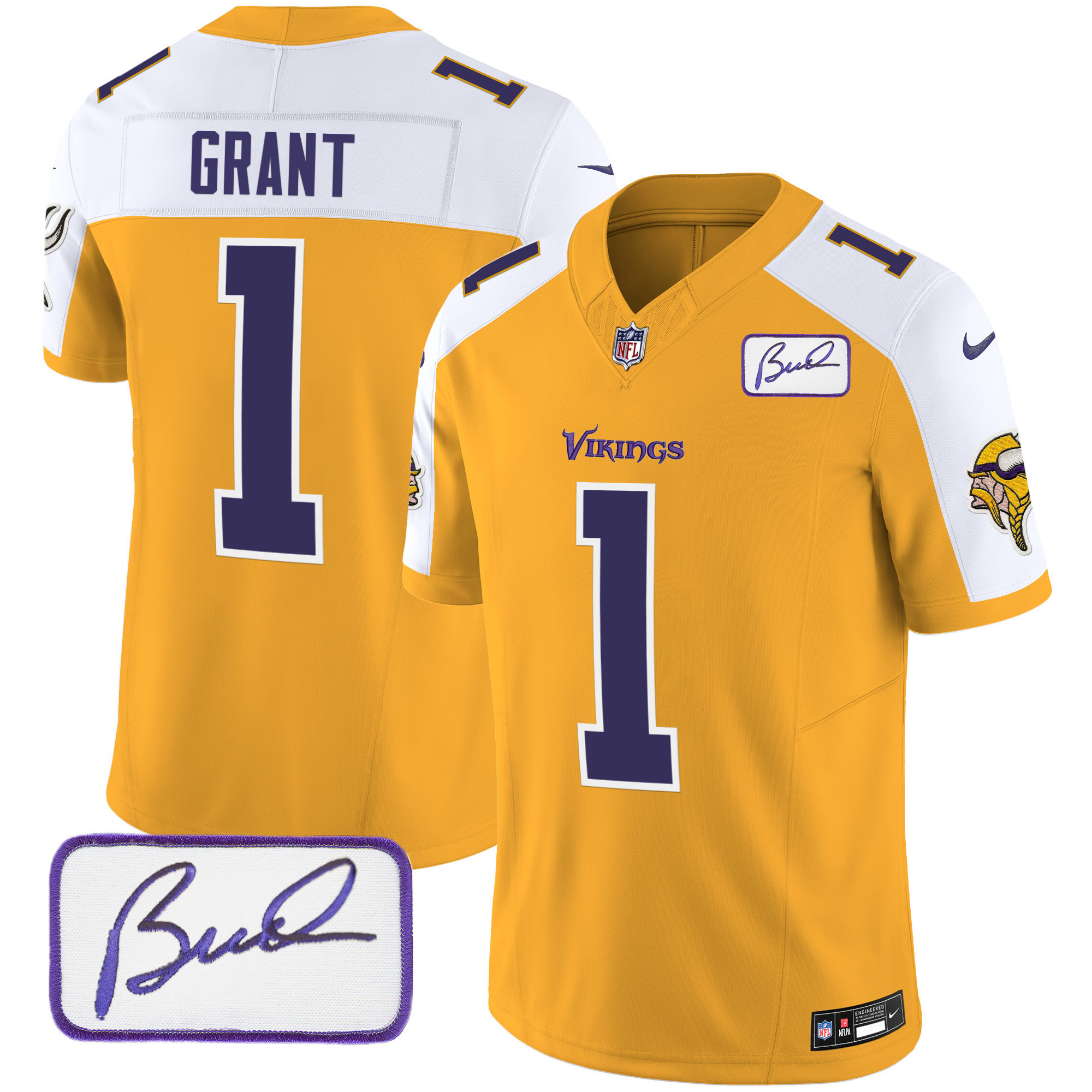 Bud Grant Men's Minnesota Vikings Bud Grant Patch Classic Limited Gold Alternate Jersey - All Stitched